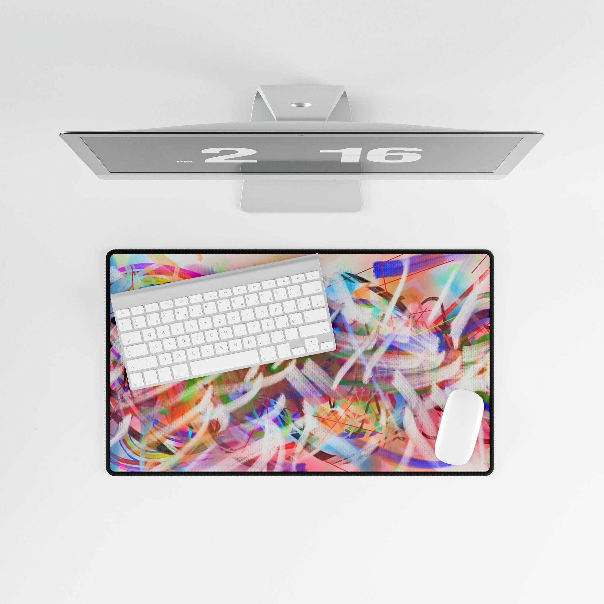Abstract Neon Swirl Desk Mat — Colorful Artistic Mouse Pad