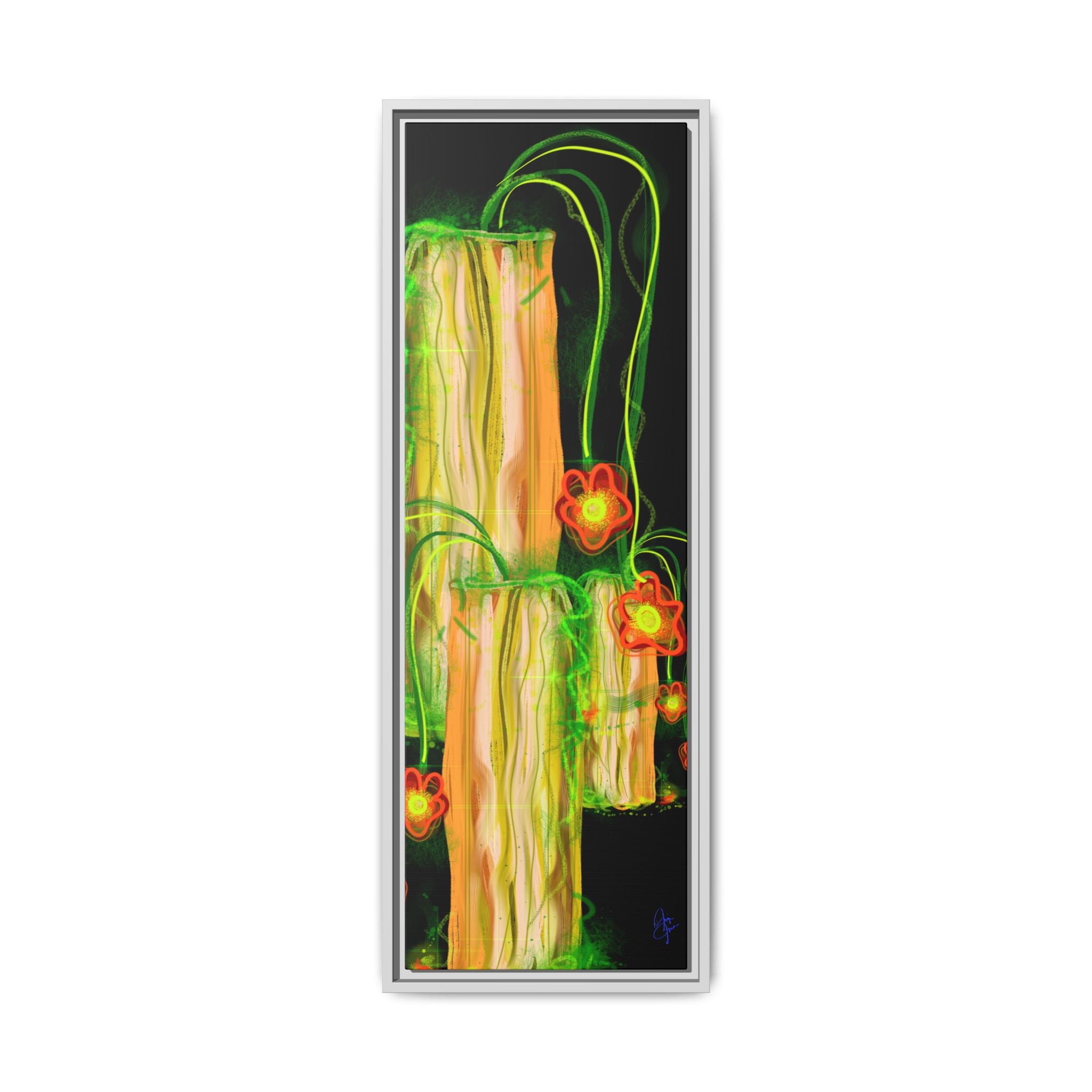 Framed Matte Canvas Print — Neon Floral Candlelight Art