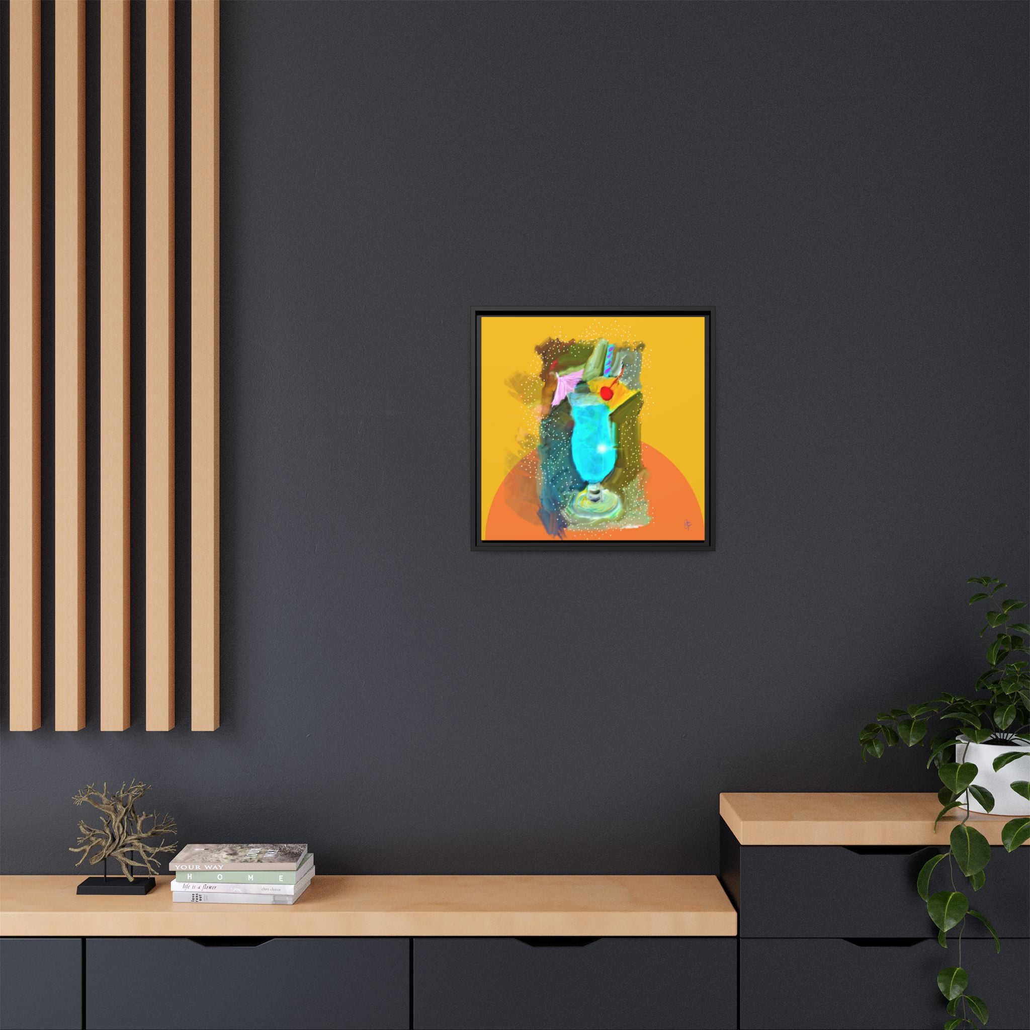 Tropical Blue Cocktail Canvas Print — Framed Matte Bar Art