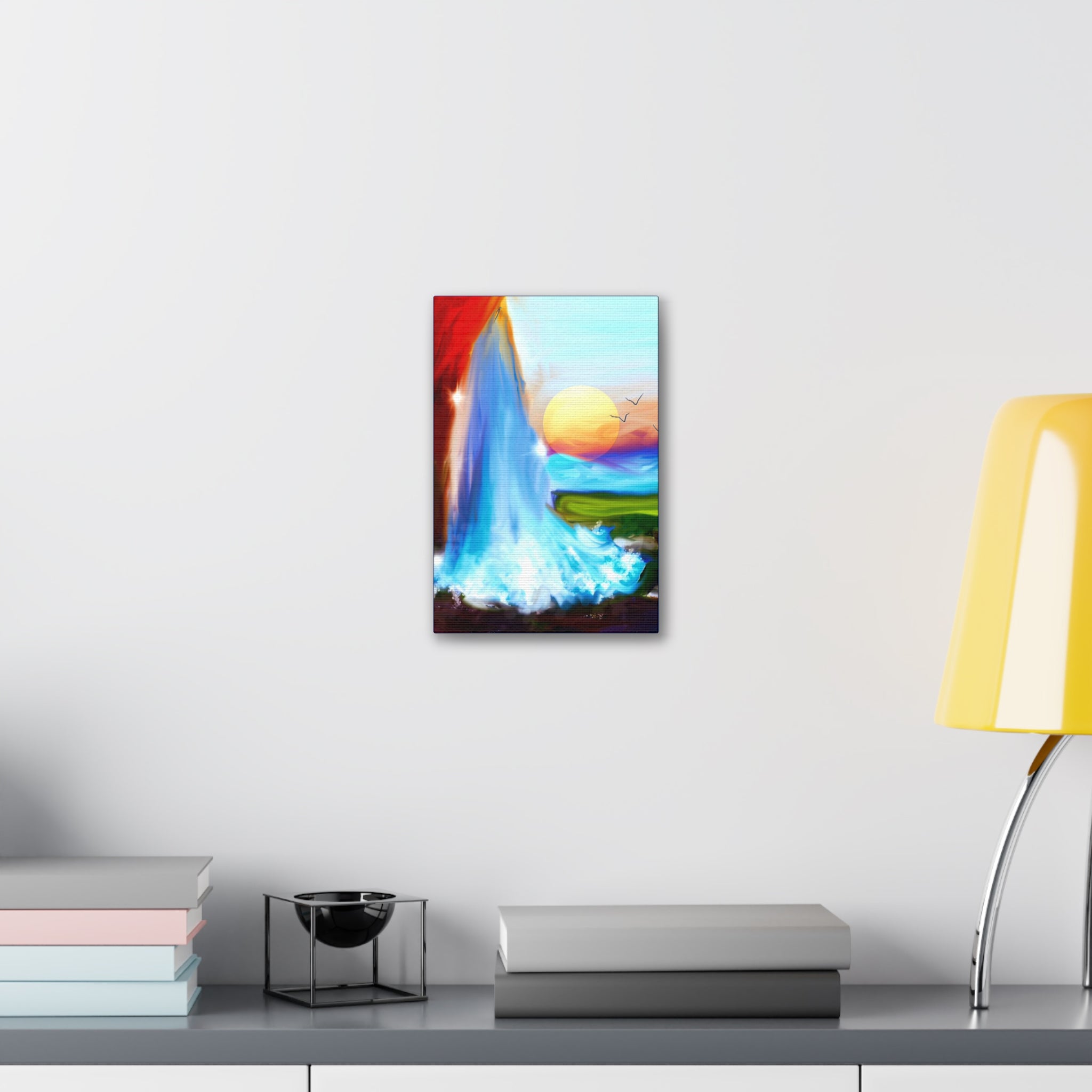Waterfall Sunset Canvas Art – Vibrant Nature Wall Decor