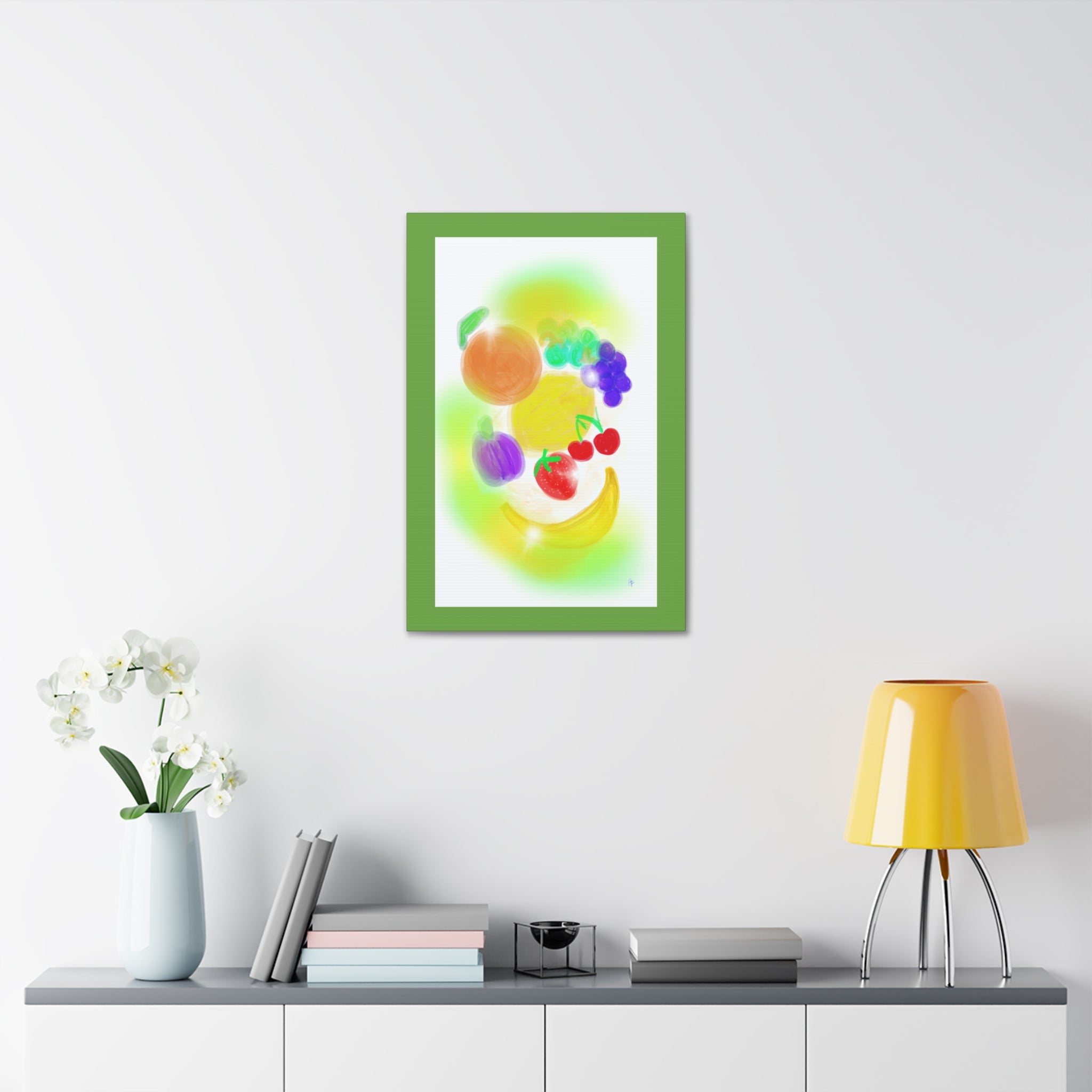 Colorful Fruit Still Life Canvas — Bright Kitchen Wall Art, Stretched 1.5"