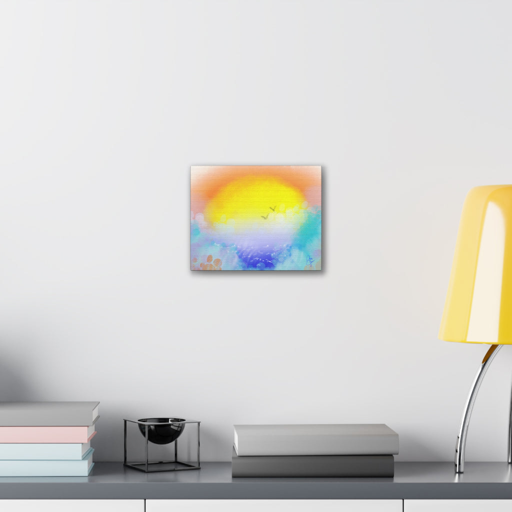 Sunrise Seascape Canvas Wall Art – Pastel Ocean Waves with Birds