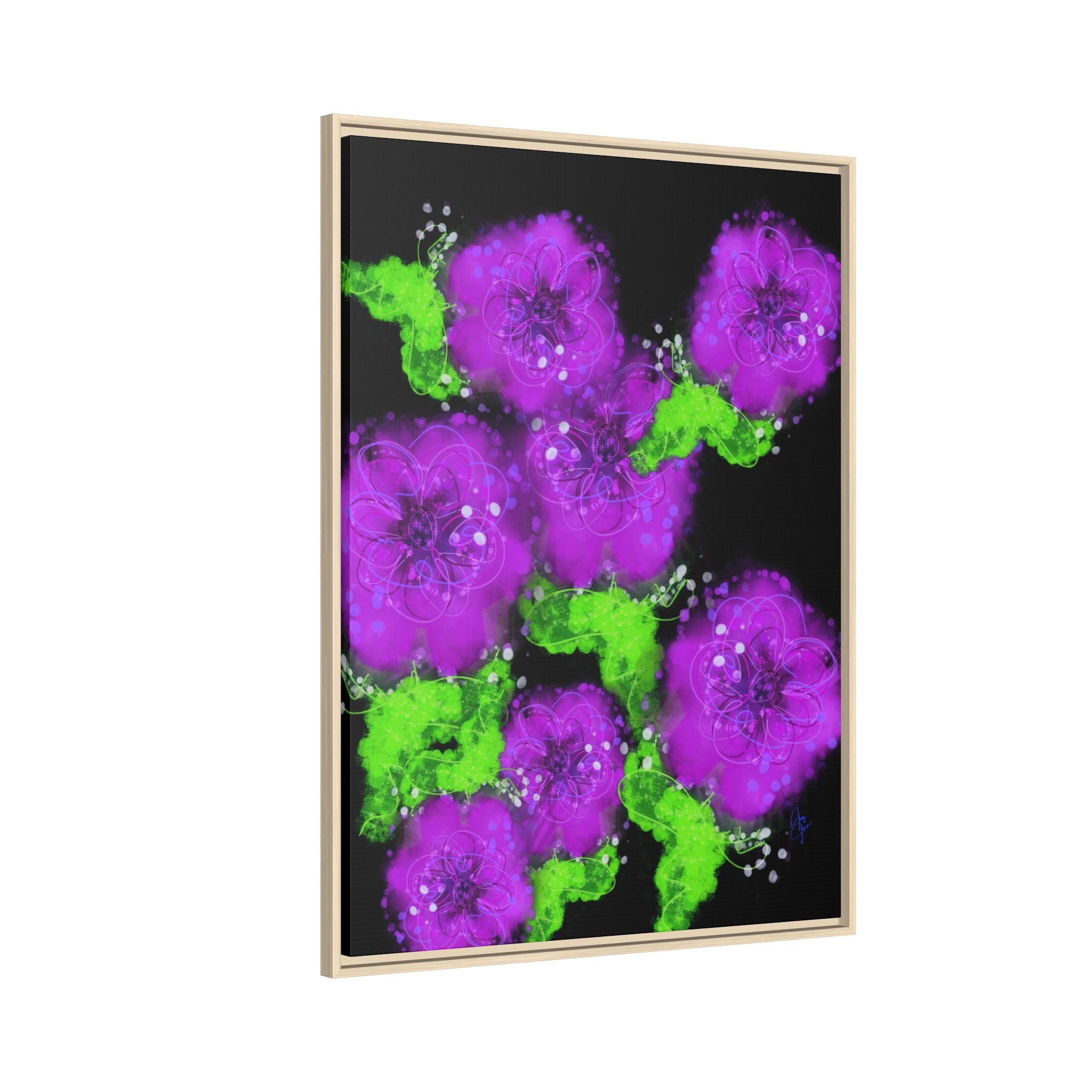 Framed Floral Canvas Print — Matte Multi-Color Blooms Wall Art