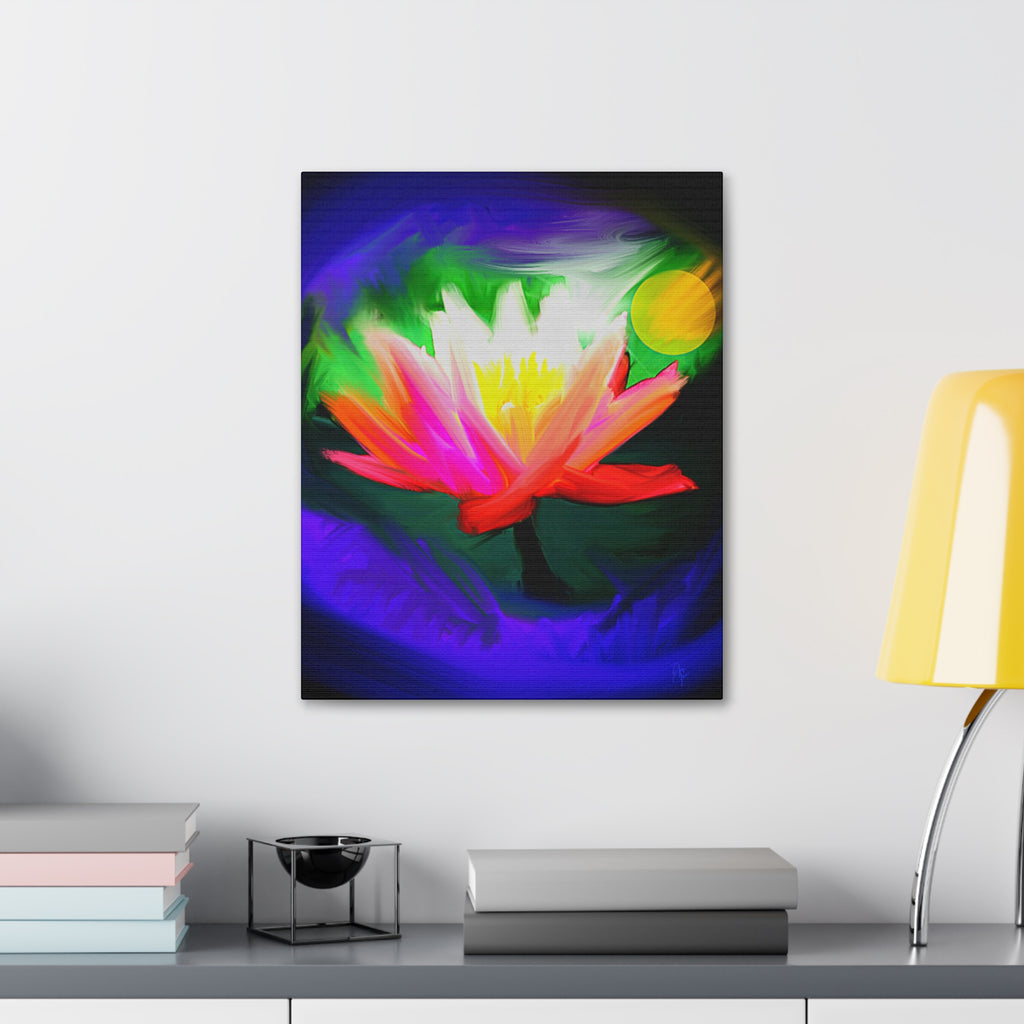 Vibrant Lotus Canvas Print — Bright Floral Stretched Wall Art