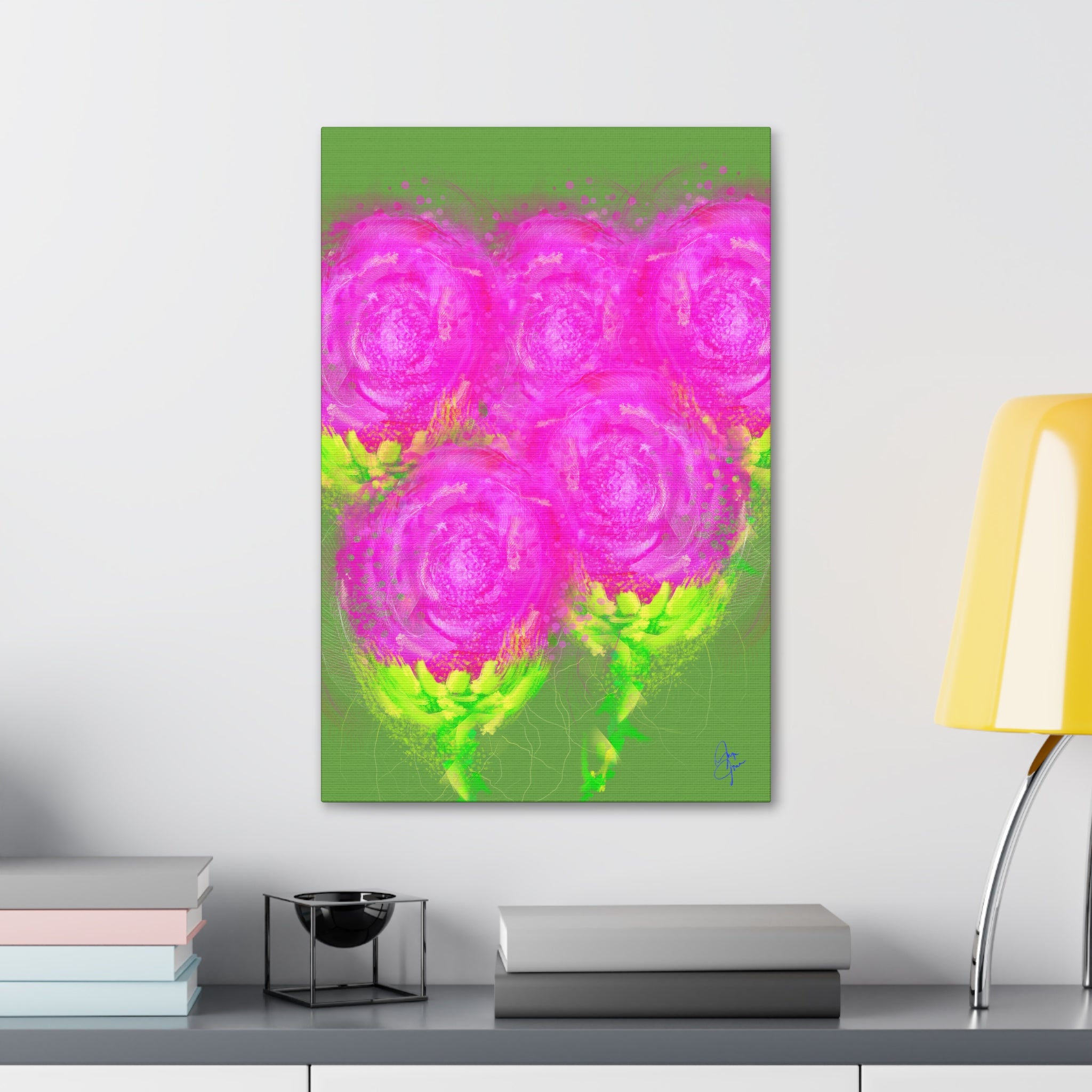 Bright Pink Floral Canvas Print — Modern Abstract Rose Wall Art (Stretched Canvas)