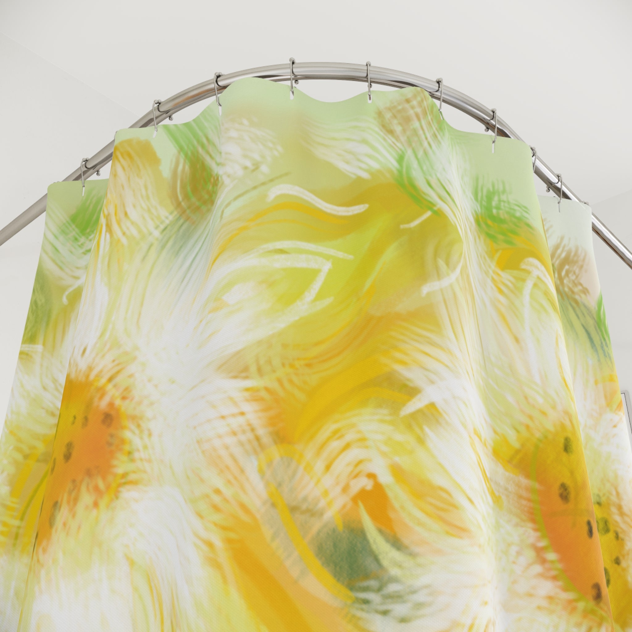 Sunlit Daisies Floral Shower Curtain — Bright Yellow Watercolor Bathroom Décor