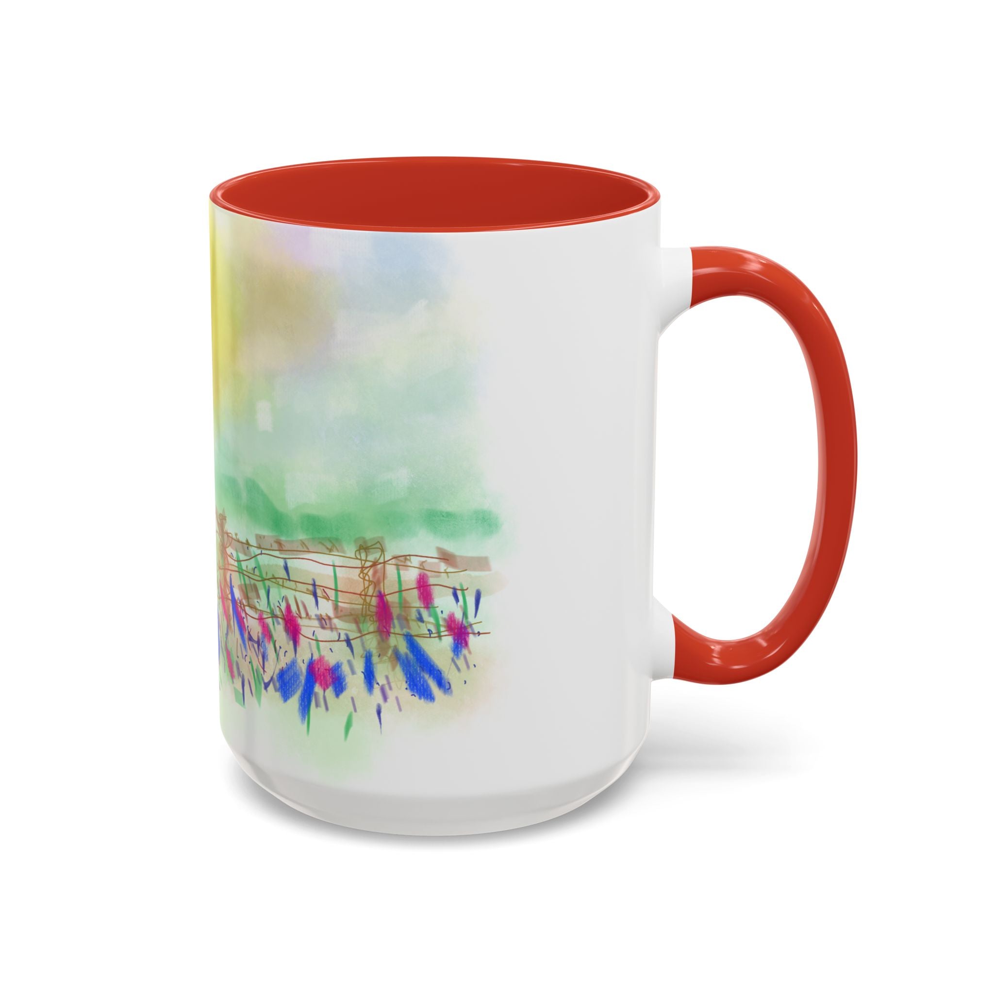 Sunlit Meadow Accent Coffee Mug — Watercolor Floral Sunrise (11/15oz)