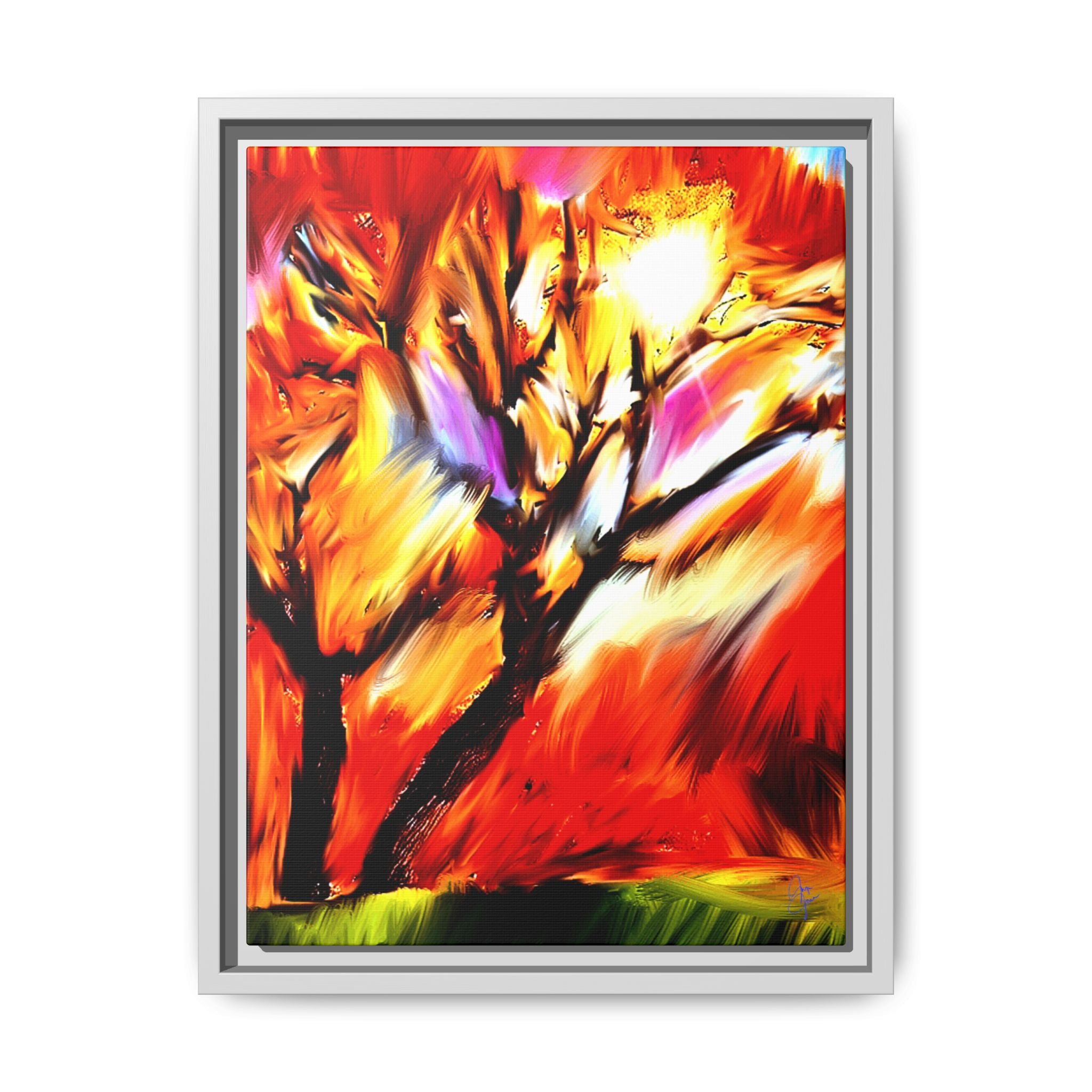 Framed Matte Canvas Print — Vibrant Tree Landscape
