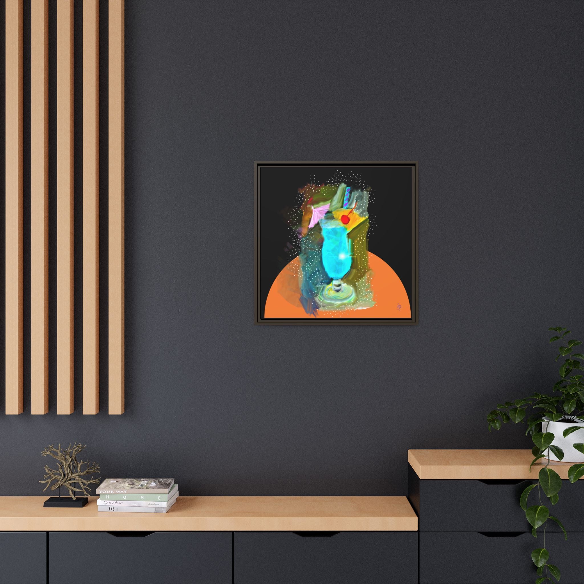 Tropical Blue Cocktail Canvas Print — Framed Matte Bar Art