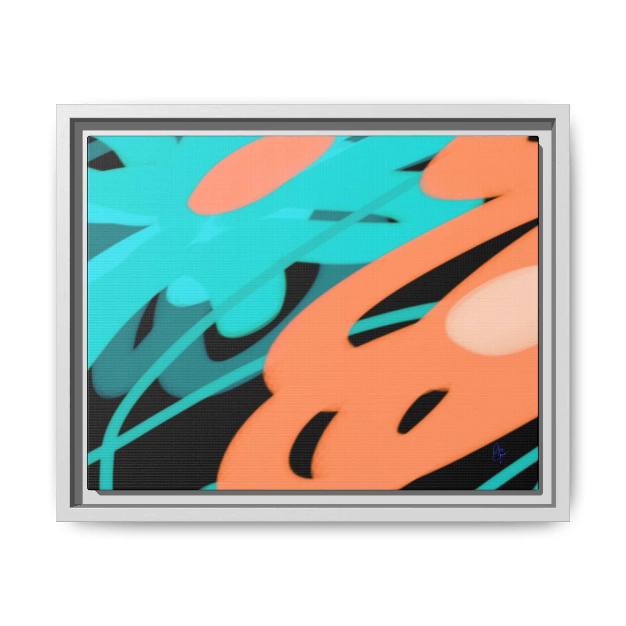 Abstract Teal & Coral Splash Framed Canvas