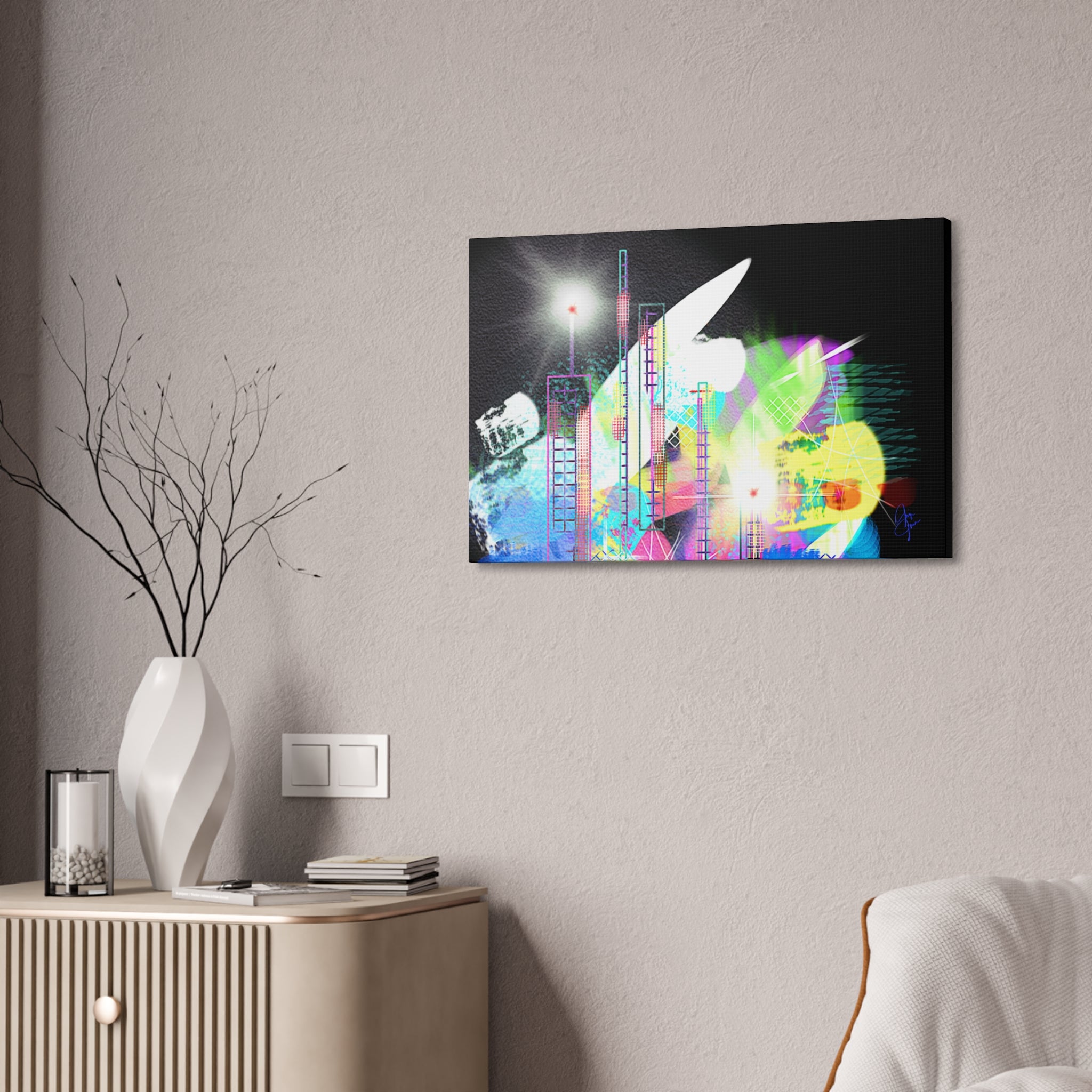 Abstract Neon Cityscape Canvas Print — Stretched 1.5"