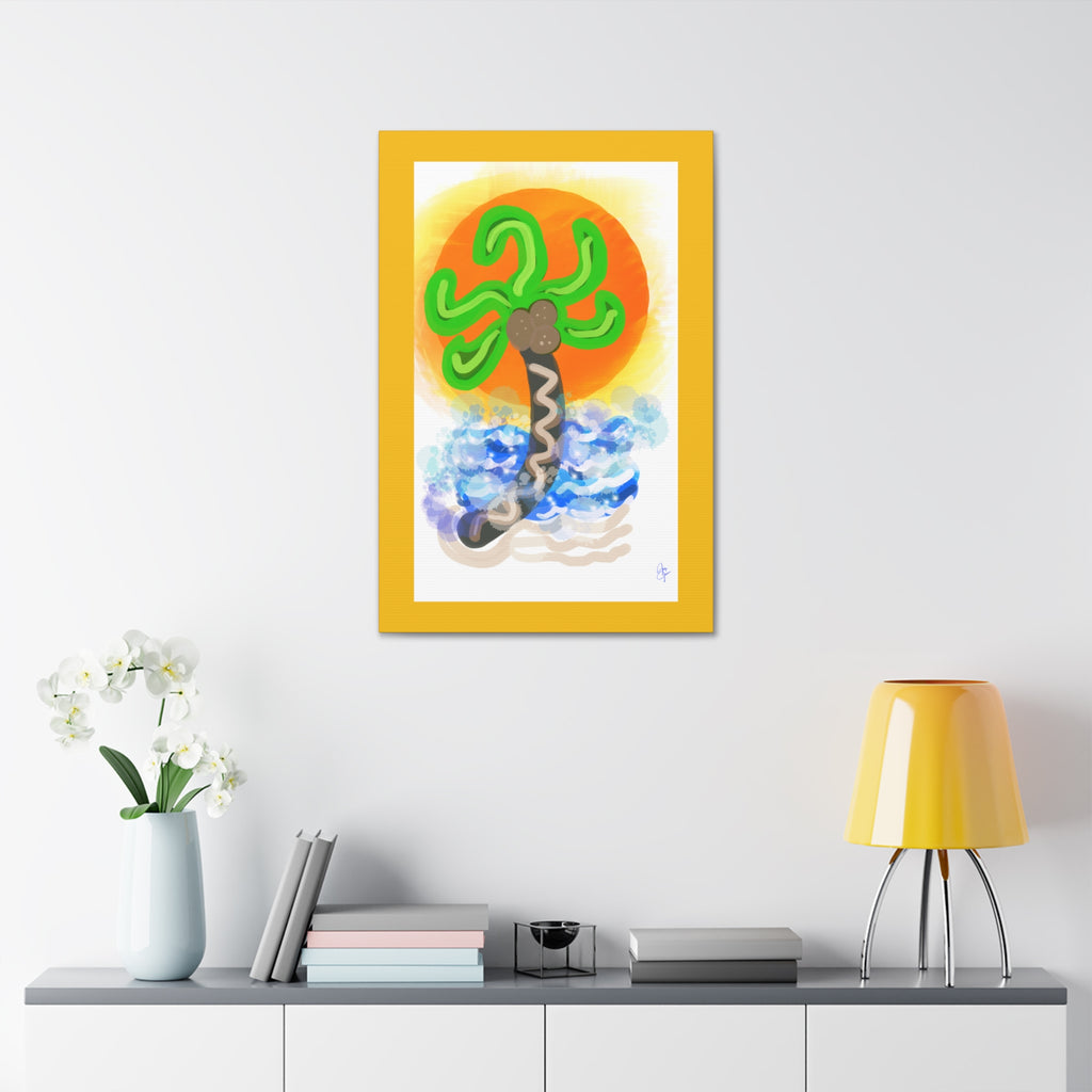 Palm Tree Sunset Canvas Print — Whimsical Tropical Wall Art