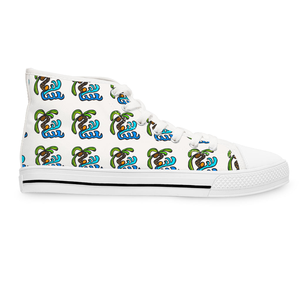 High Top Sneakers — Tropical Palm & Ocean Wave Pattern