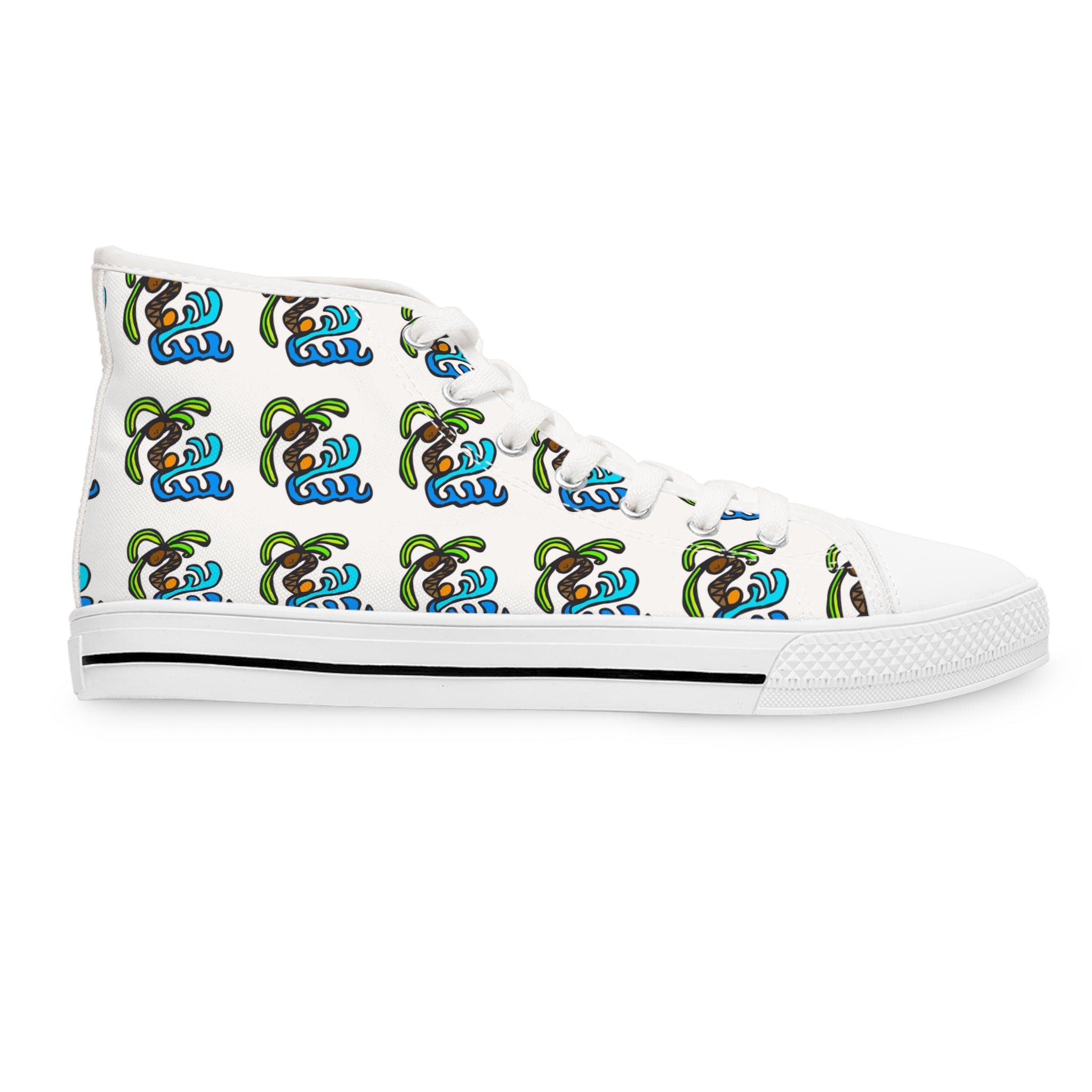 High Top Sneakers — Tropical Palm & Ocean Wave Pattern