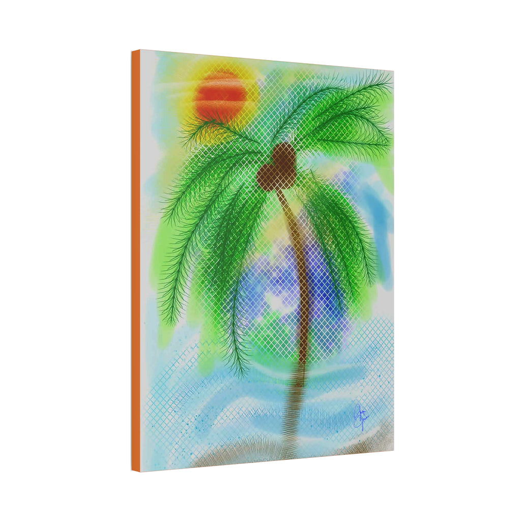 Tropical Palm Canvas Print – Heart Coconut Sunset Wall Art, Stretched 1.5"