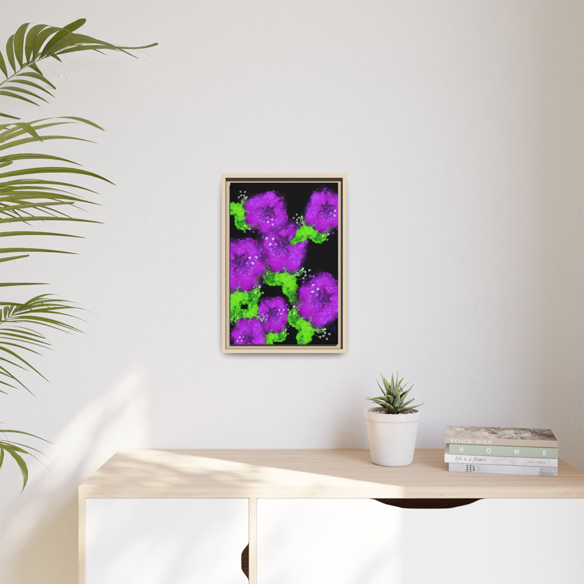 Framed Floral Canvas Print — Matte Multi-Color Blooms Wall Art