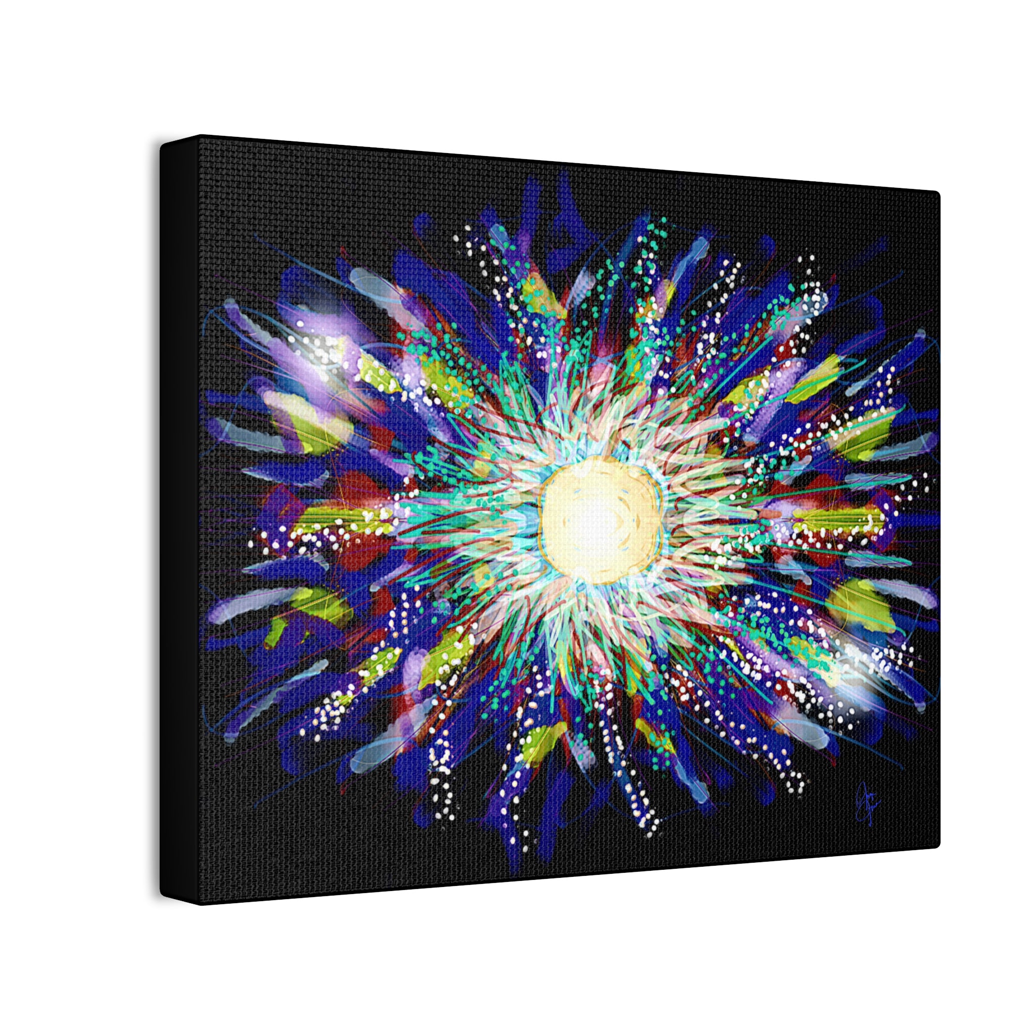 Abstract Cosmic Burst Canvas Wall Art — Colorful Sunflower Explosion on Black