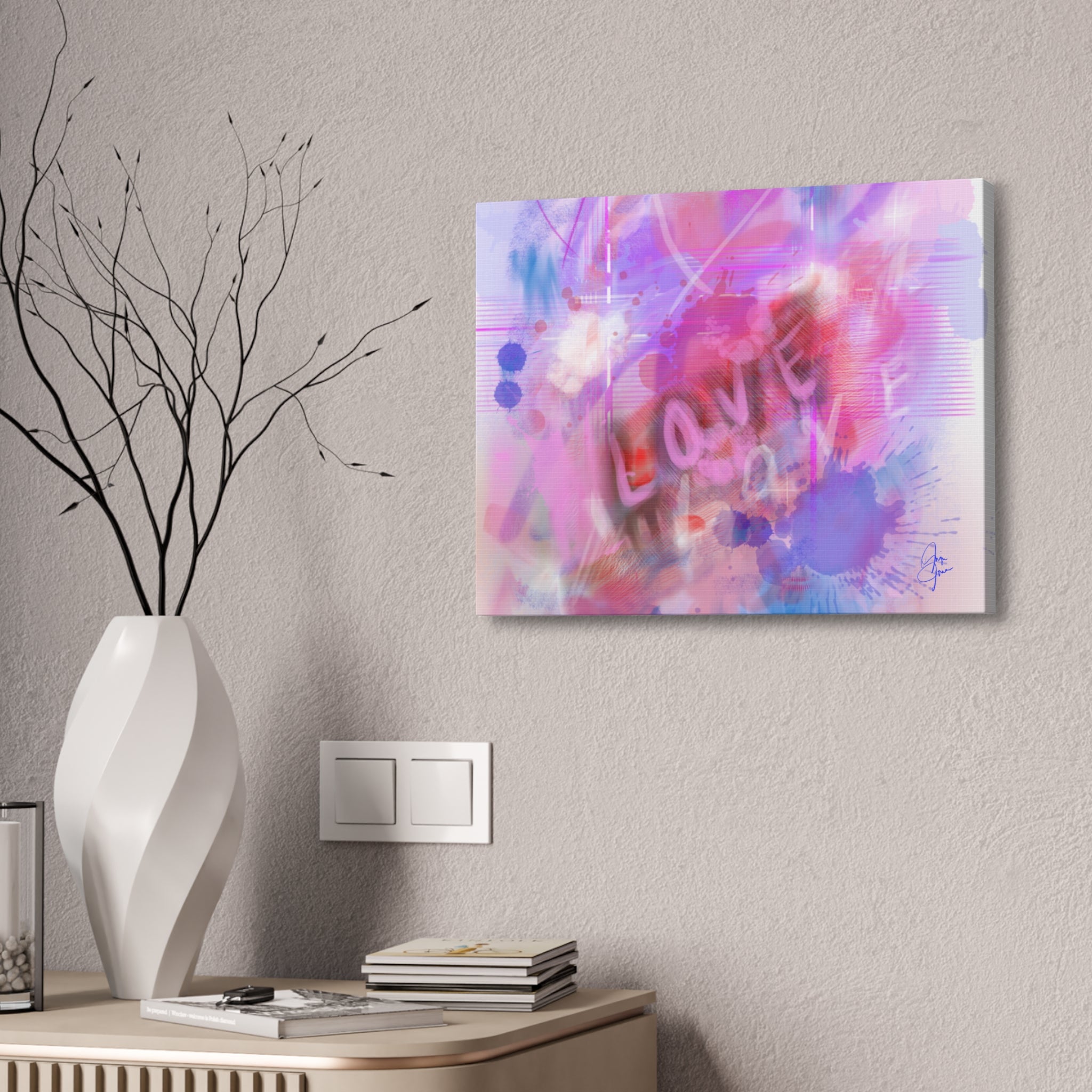 Love Vibes Canvas Wall Art — Pink Abstract Stretched Canvas