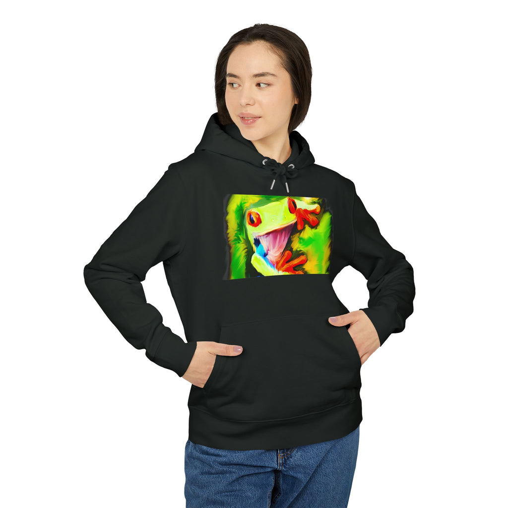 Tropical Red-Eyed Tree Frog Hoodie — Colorful Wildlife Graphic Pullover