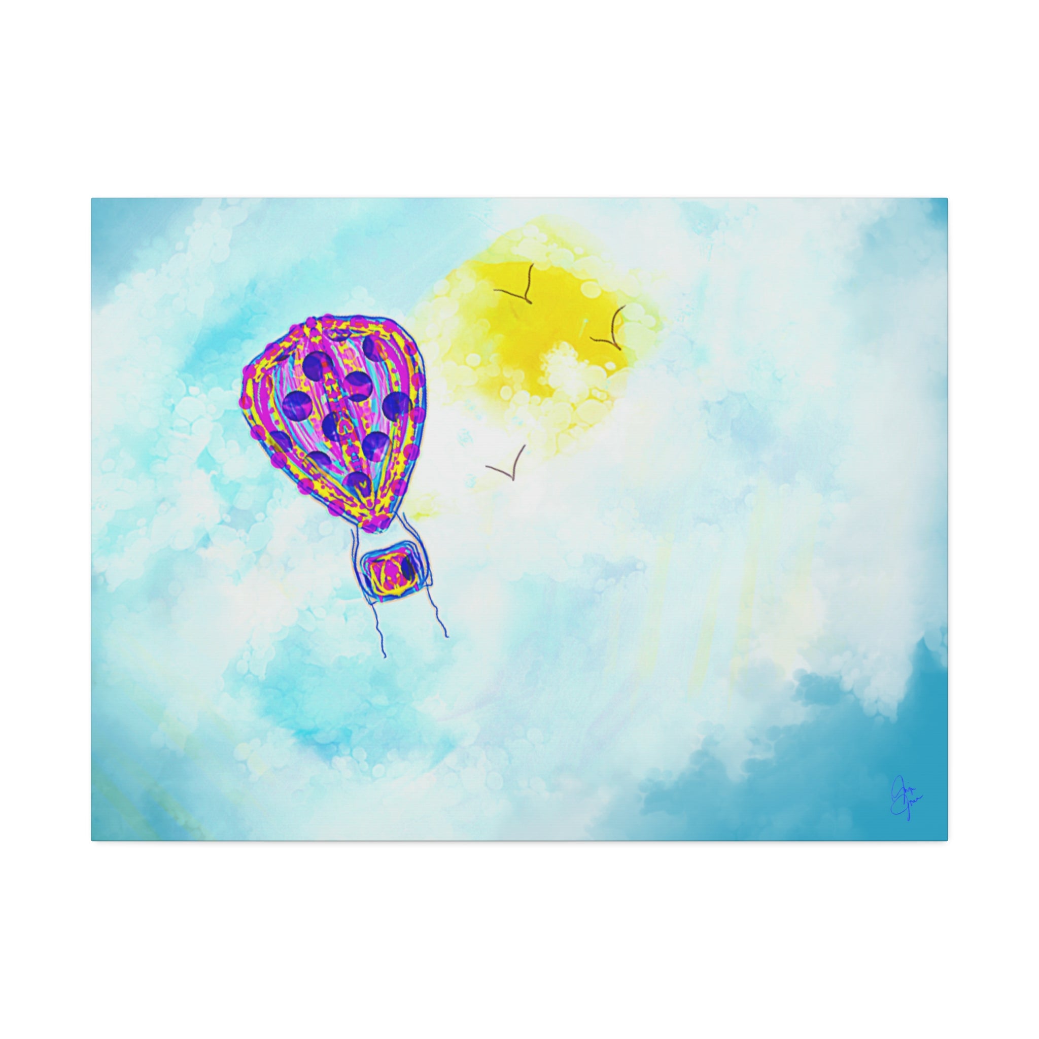 Hot Air Balloon Canvas Art – Whimsical Sunshine Nursery Wall Décor (Stretched Canvas)