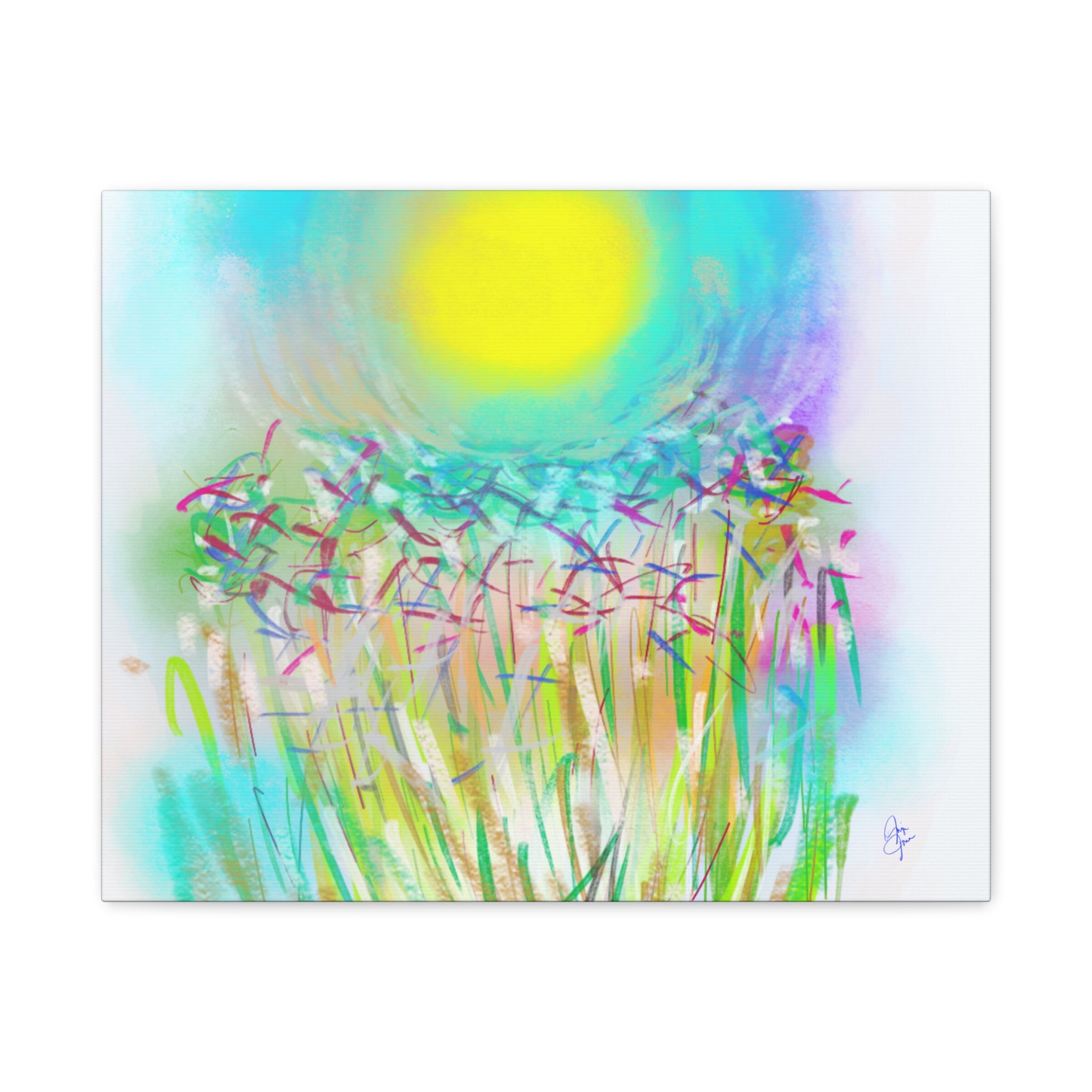 Sunlit Meadow Abstract Canvas Art — Bright Floral Wall Decor
