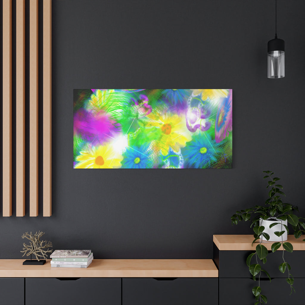 Bright Floral Abstract Matte Canvas Wall Art — Vibrant Daisy Pop