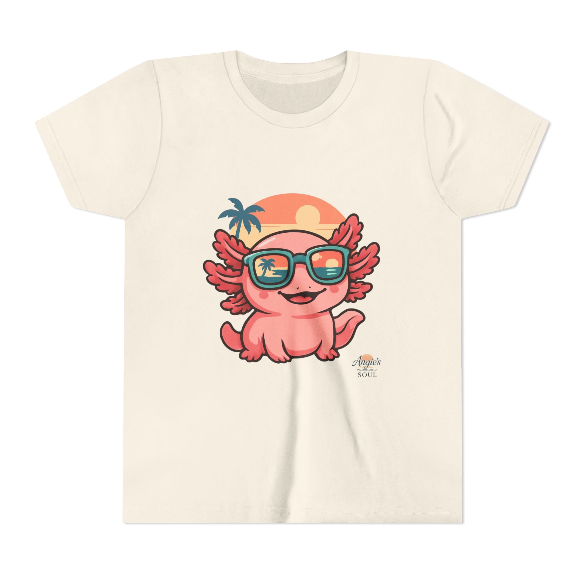 Axolotl Sunset Kids Tee — Cute Sunglasses Beach Axolotl Youth T-Shirt