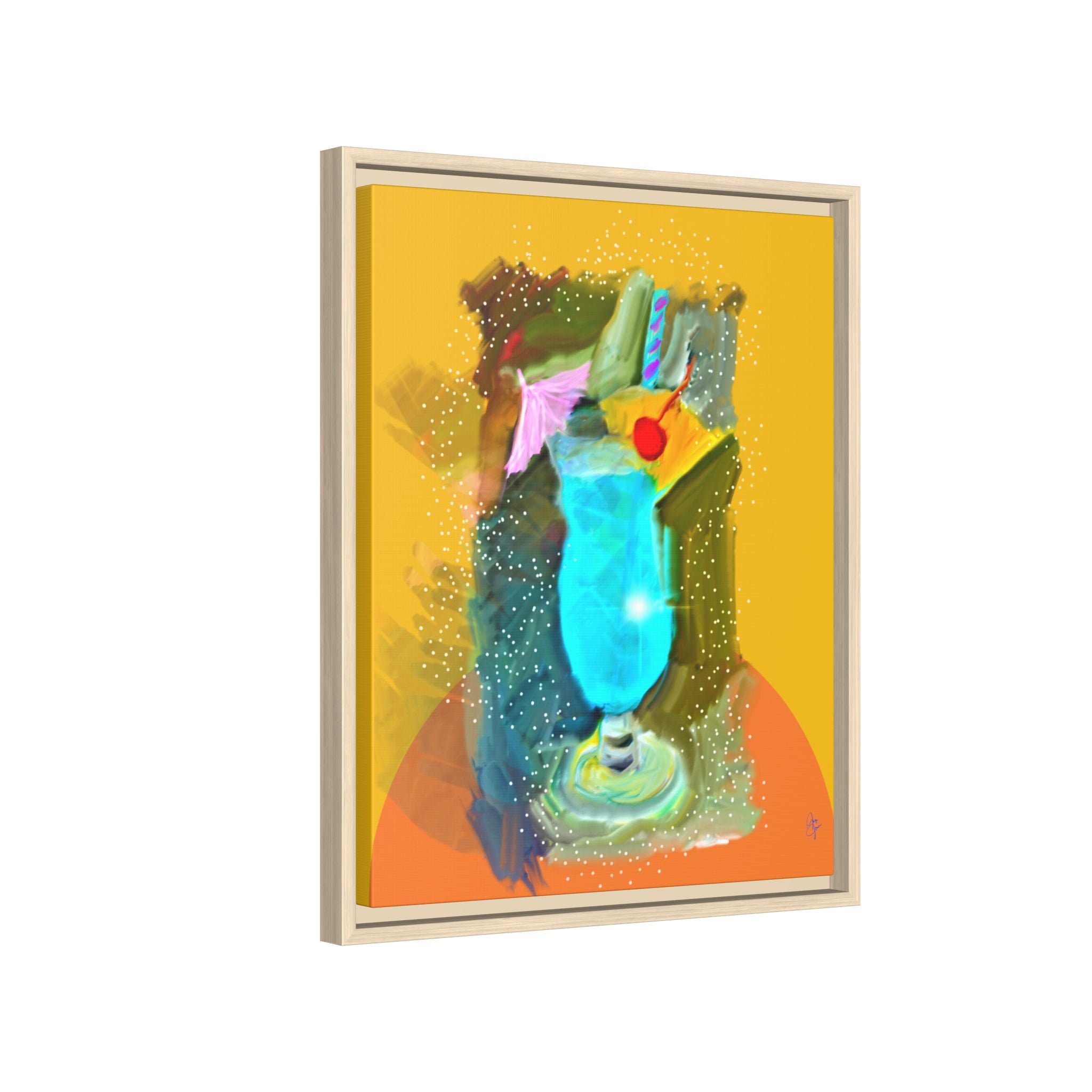 Tropical Blue Cocktail Canvas Print — Framed Matte Bar Art