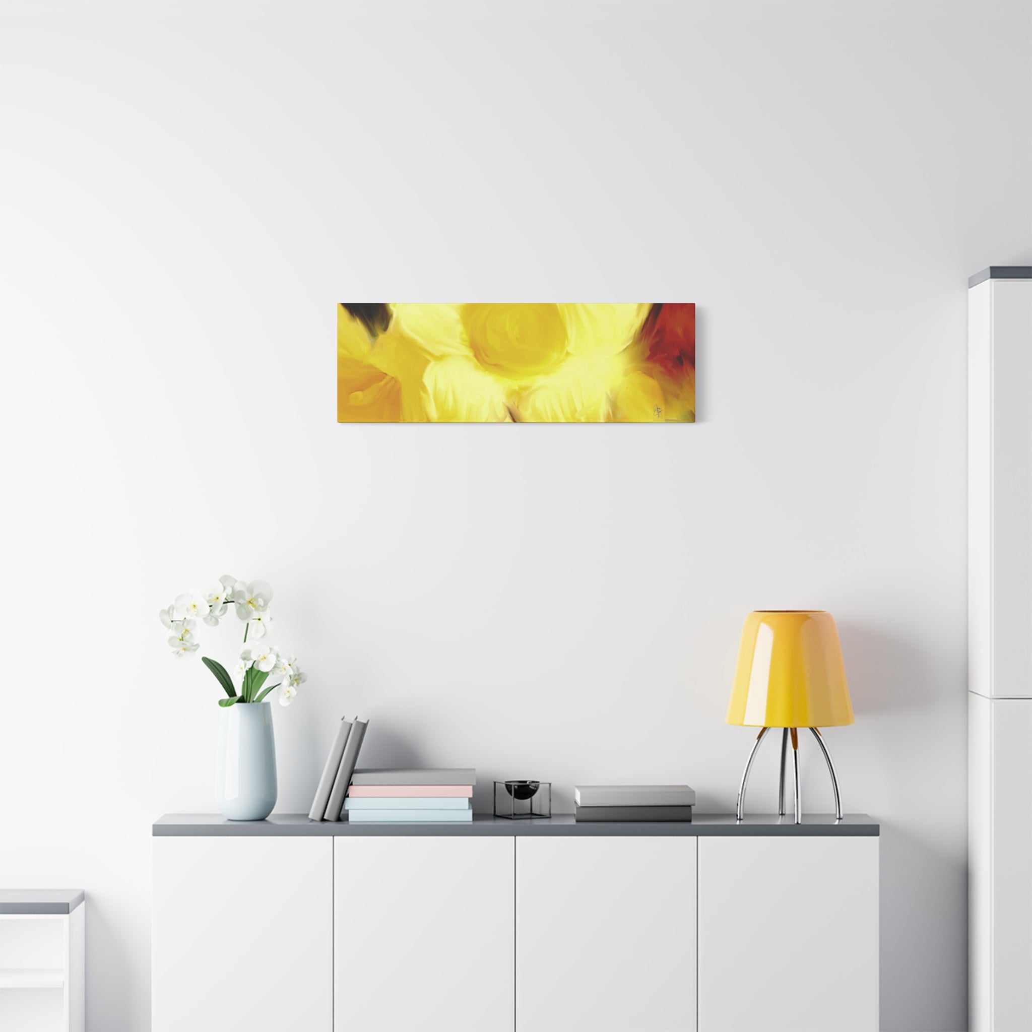 Yellow Floral Canvas Wall Art – Bright Sunflower-Style Painting, Matte Stretched Print