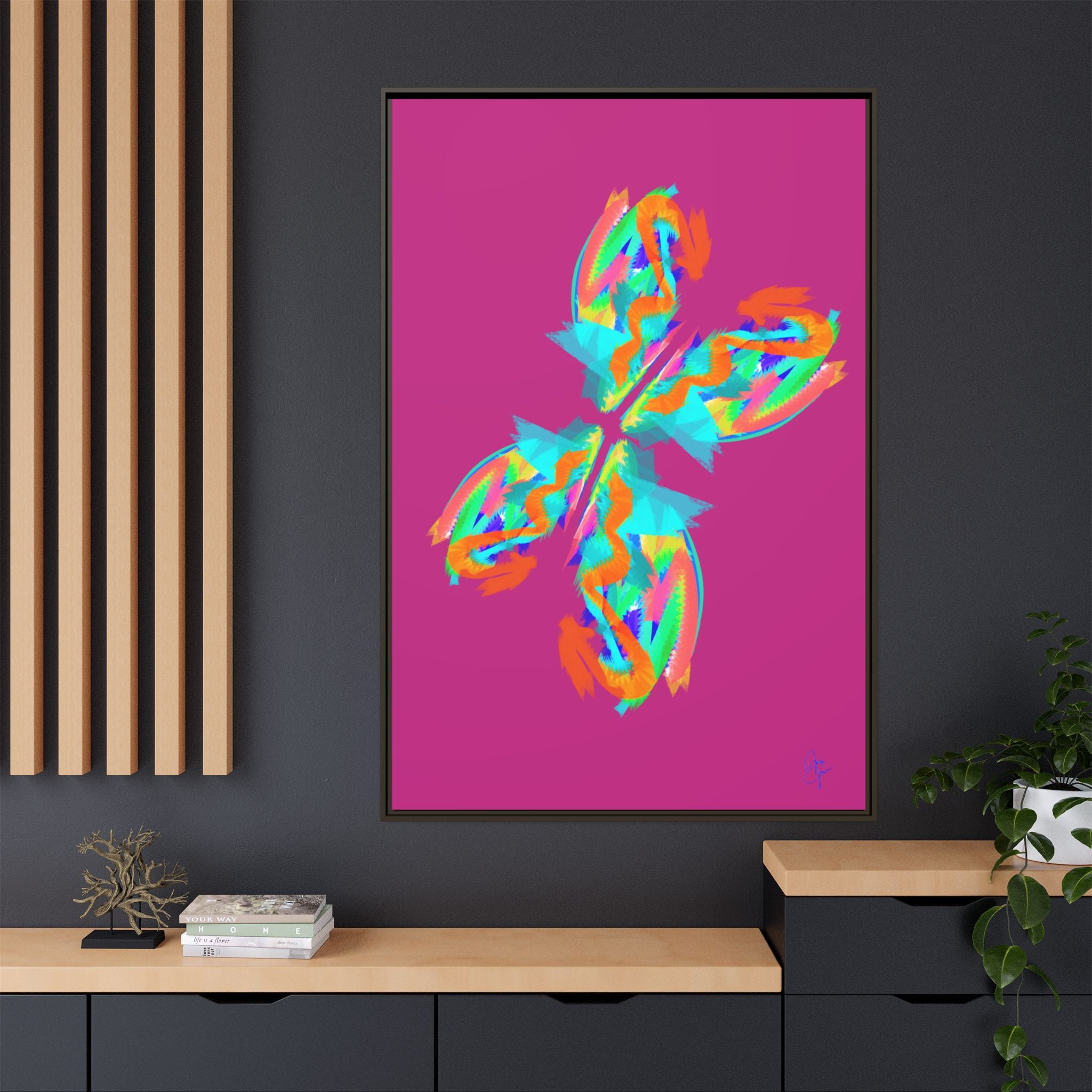 Framed Matte Canvas — Neon Abstract Butterfly Wall Art