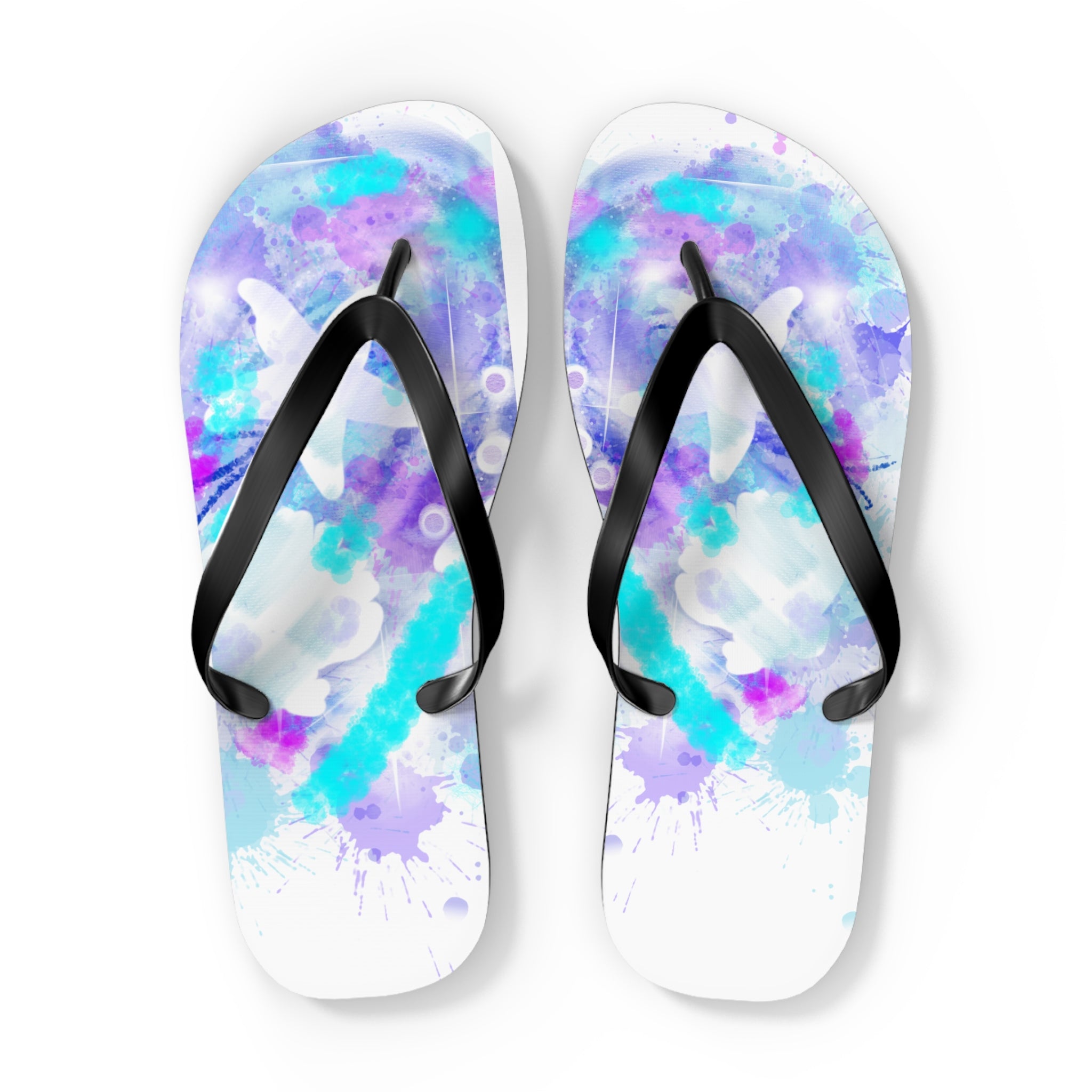 Watercolor Tie-Dye Flip Flops — Turquoise & Purple Beach Sandals