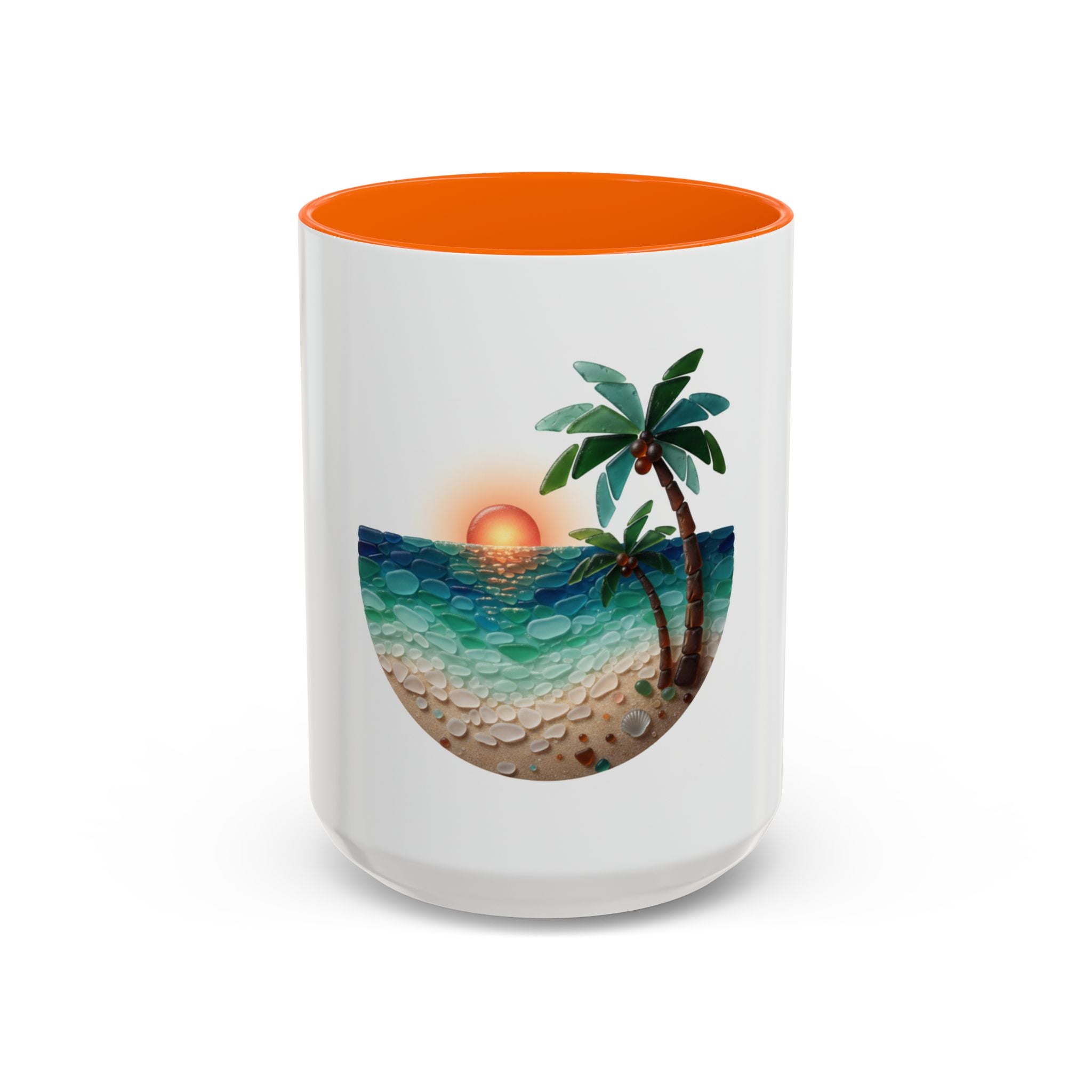 Sunset Beach Coffee Mug — Tropical Palm Ocean Sunrise Accent Mug (11/15oz)