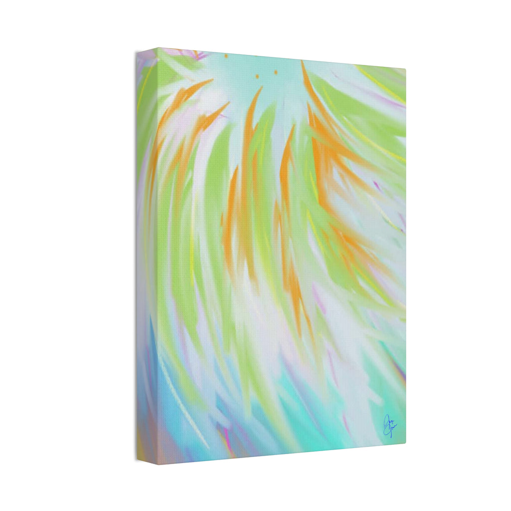 Abstract Sunburst Canvas Stretched Art - Turquoise, Lime & Coral Wall Decor