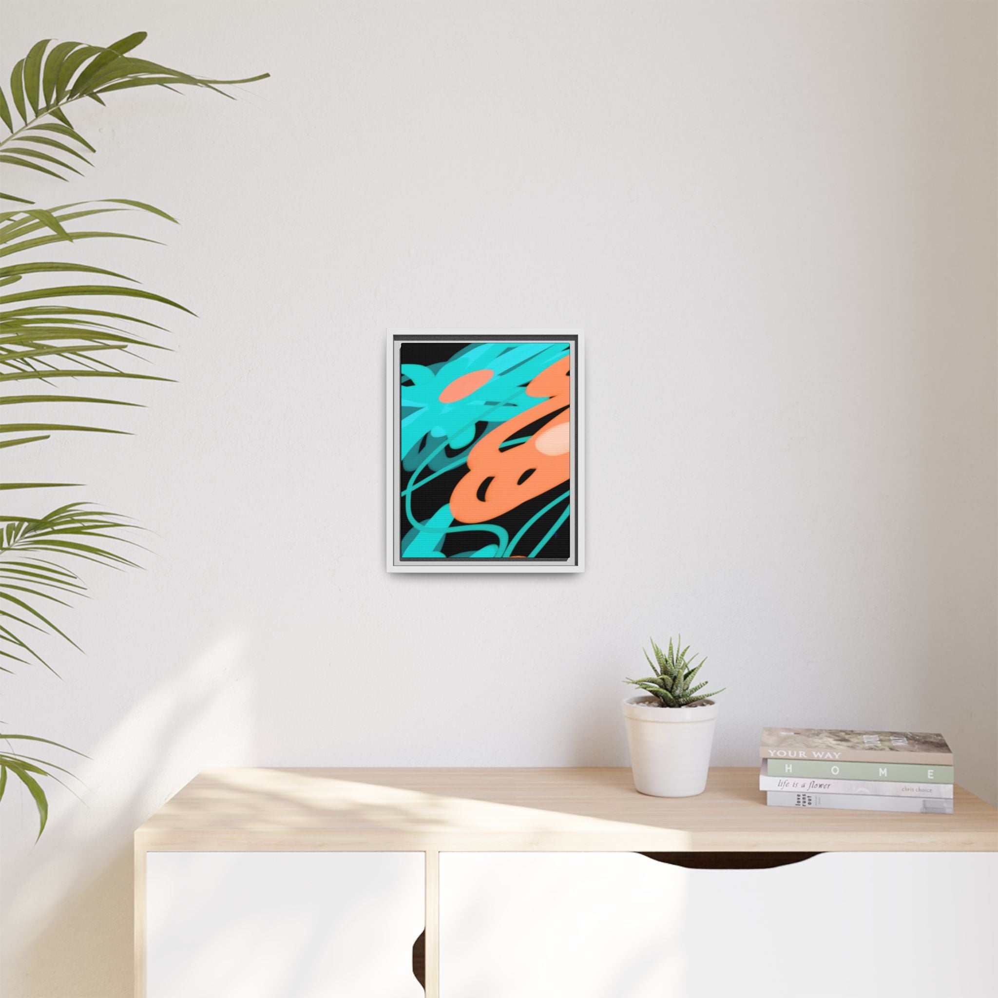 Abstract Teal & Coral Splash Framed Canvas