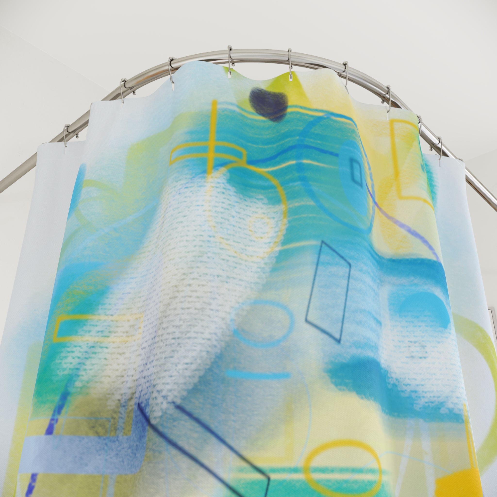 Abstract Coastal Blue Shower Curtain — Modern Geometric Bathroom Decor
