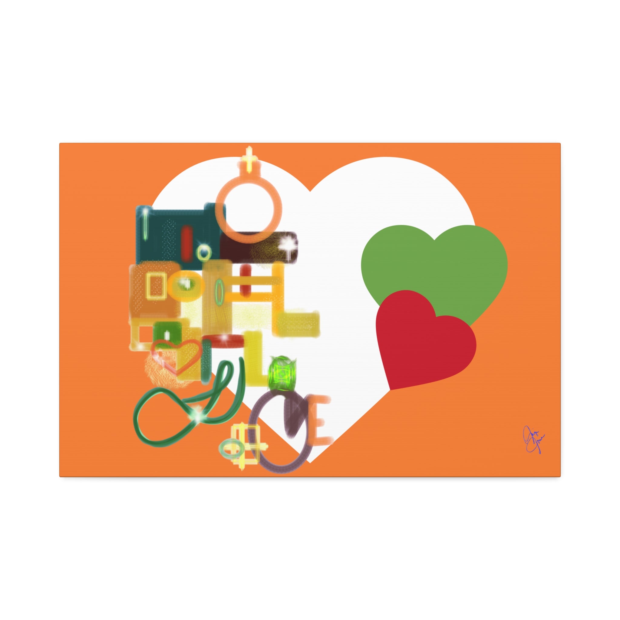 Abstract Heart Collage Canvas Art – Orange Love Wall Decor