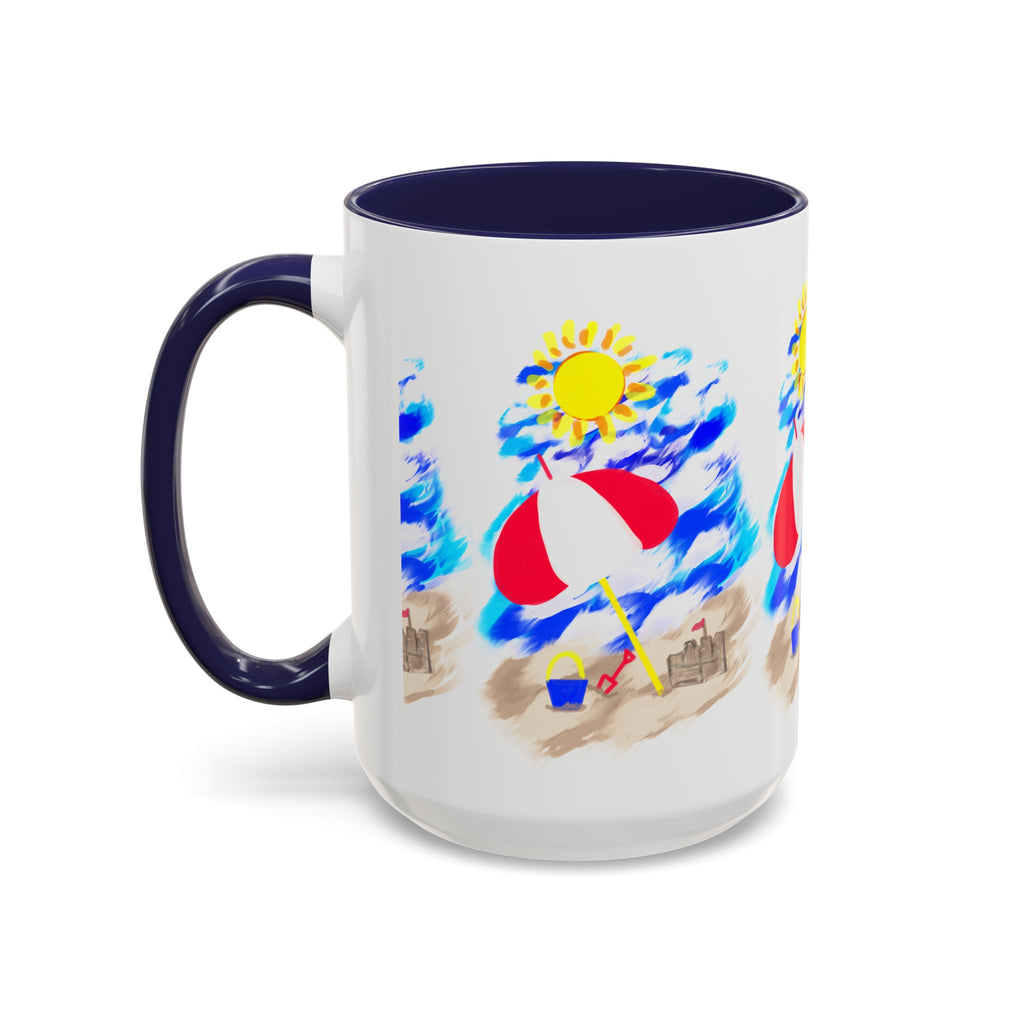 Beach Scene Coffee Mug – Summer Umbrella, Sun & Sandcastle Accent Mug