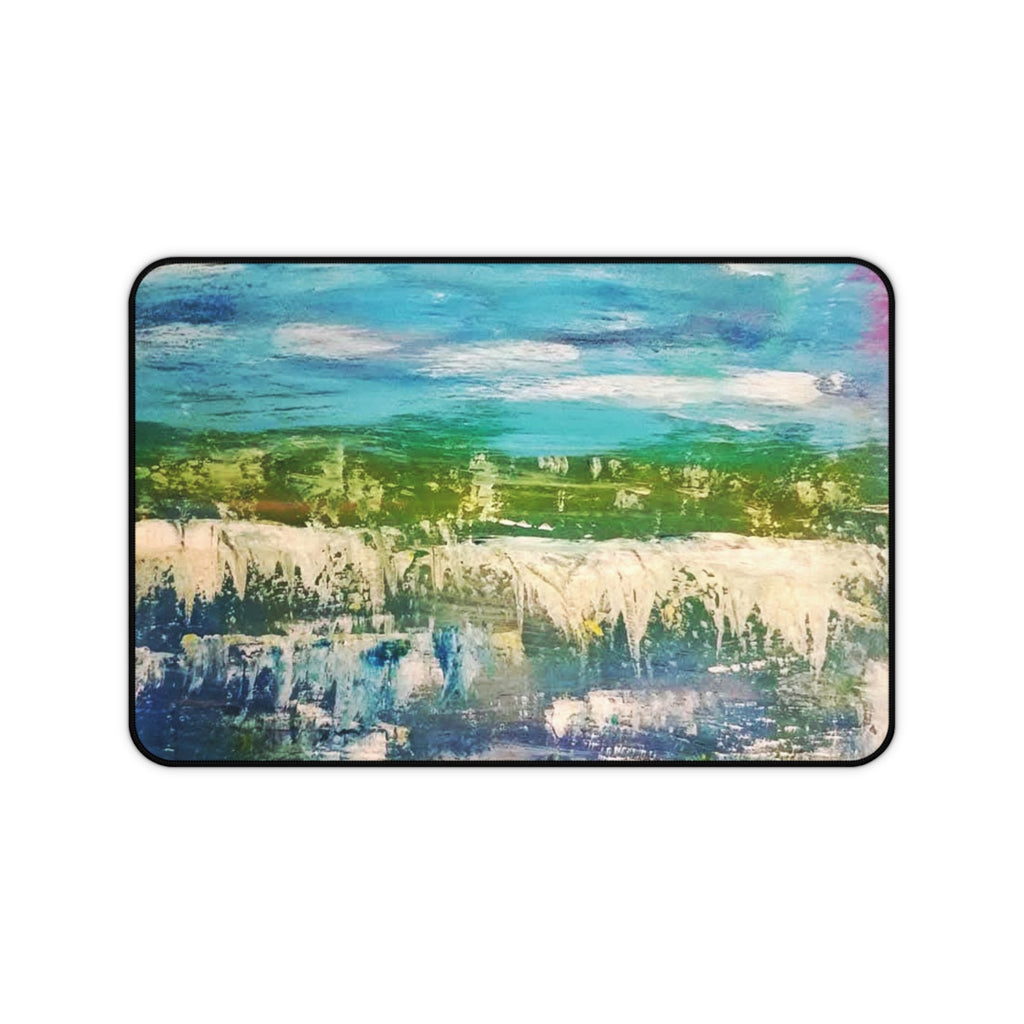 Abstract Ocean Breeze Desk Mat — Blue Green Coastal Art Mouse Pad