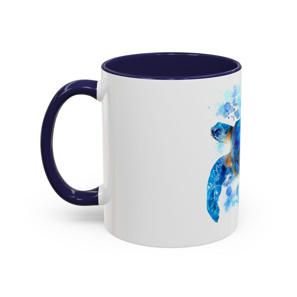 Blue Sea Turtle Accent Coffee Mug — Watercolor Ocean Turtle 11/15oz