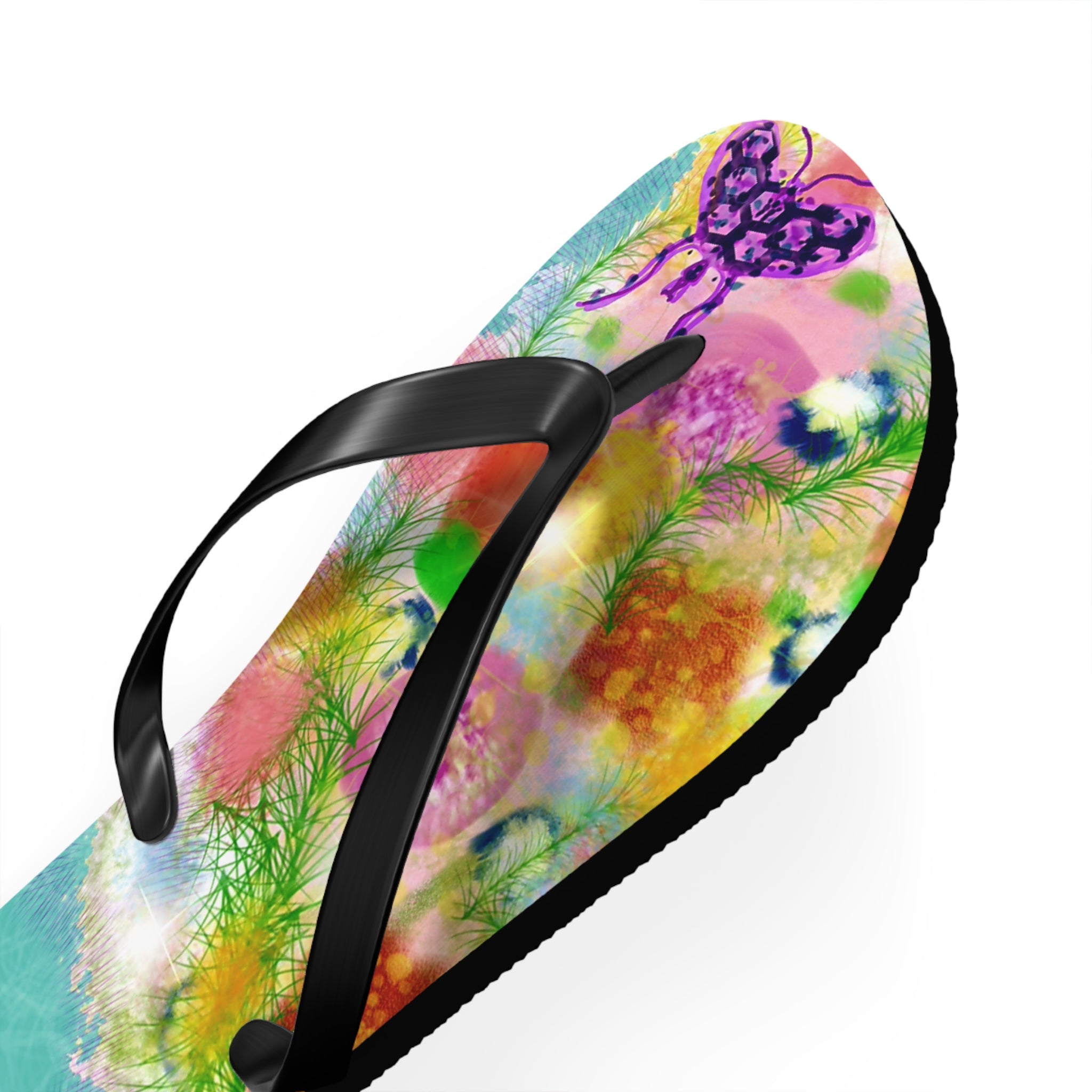 Floral Watercolor Flip Flops - Colorful Beach Sandals with Dreamy Garden Print