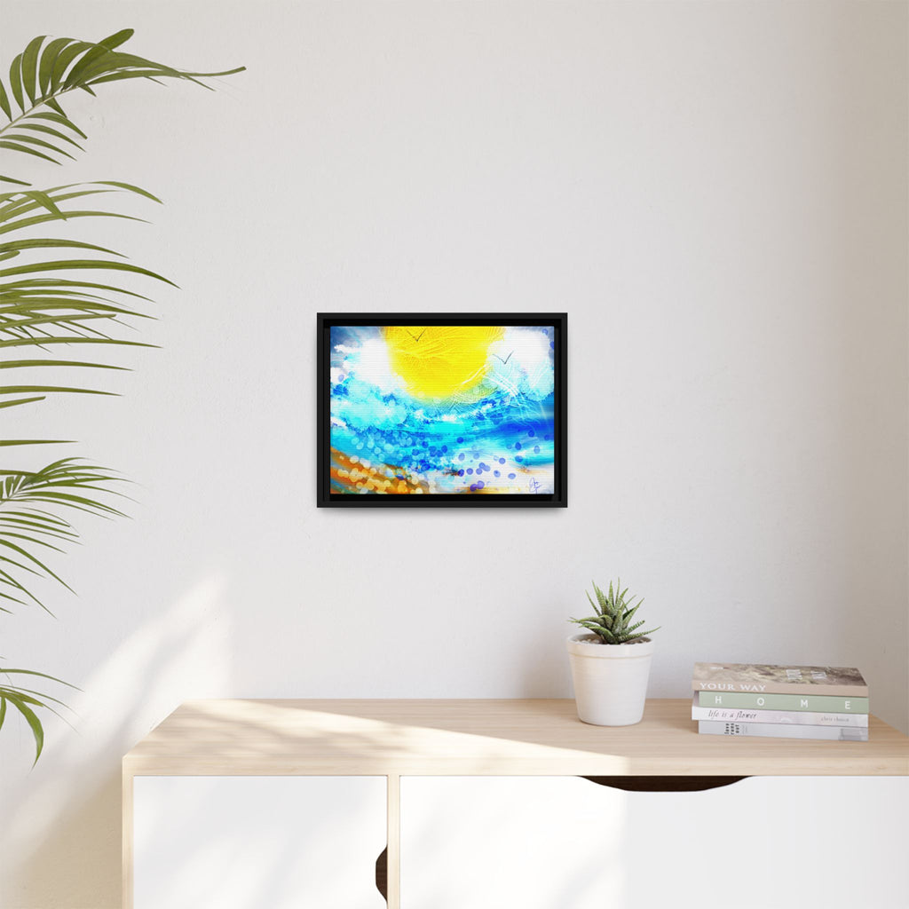 Sunshine Shore Matte Canvas Framed Wall Art — Bright Abstract Beach Print
