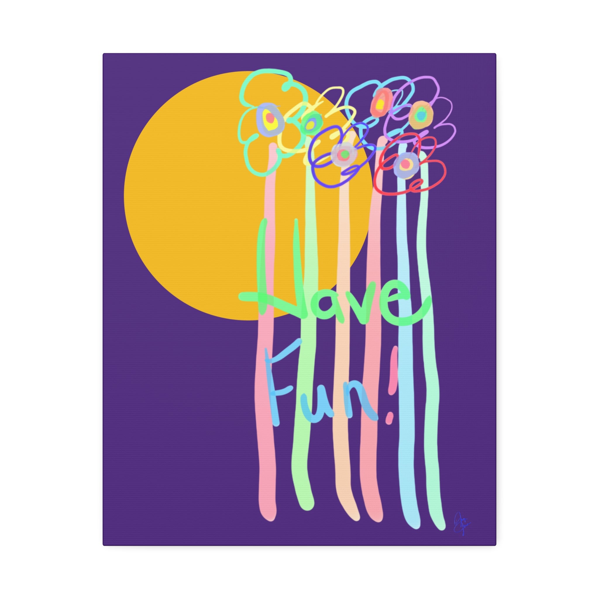 Have Fun Floral Canvas Art — Bright Green Stretched Wall Decor