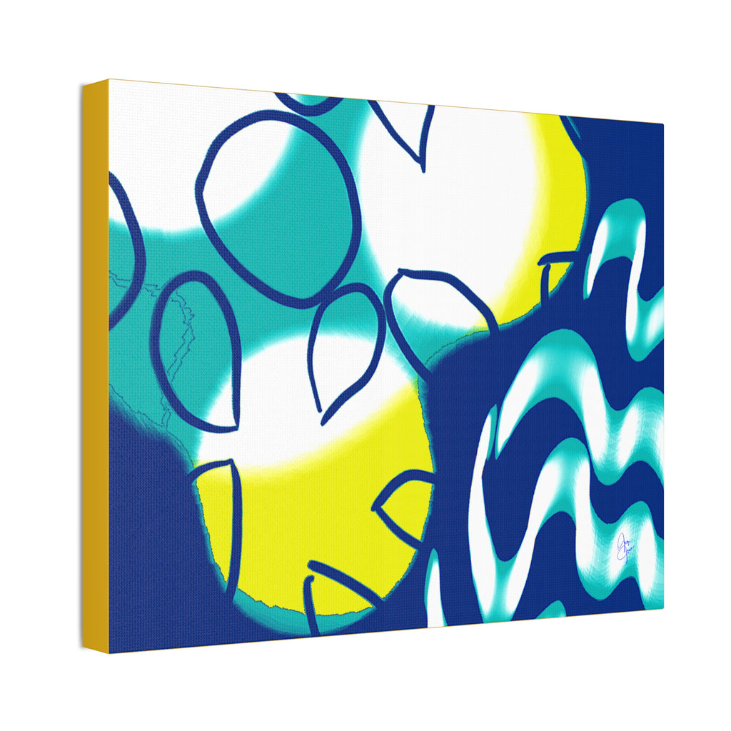 Abstract Ocean Waves Jellyfish Canvas Art — Blue & Teal Modern Wall Decor, Stretched 1.5"