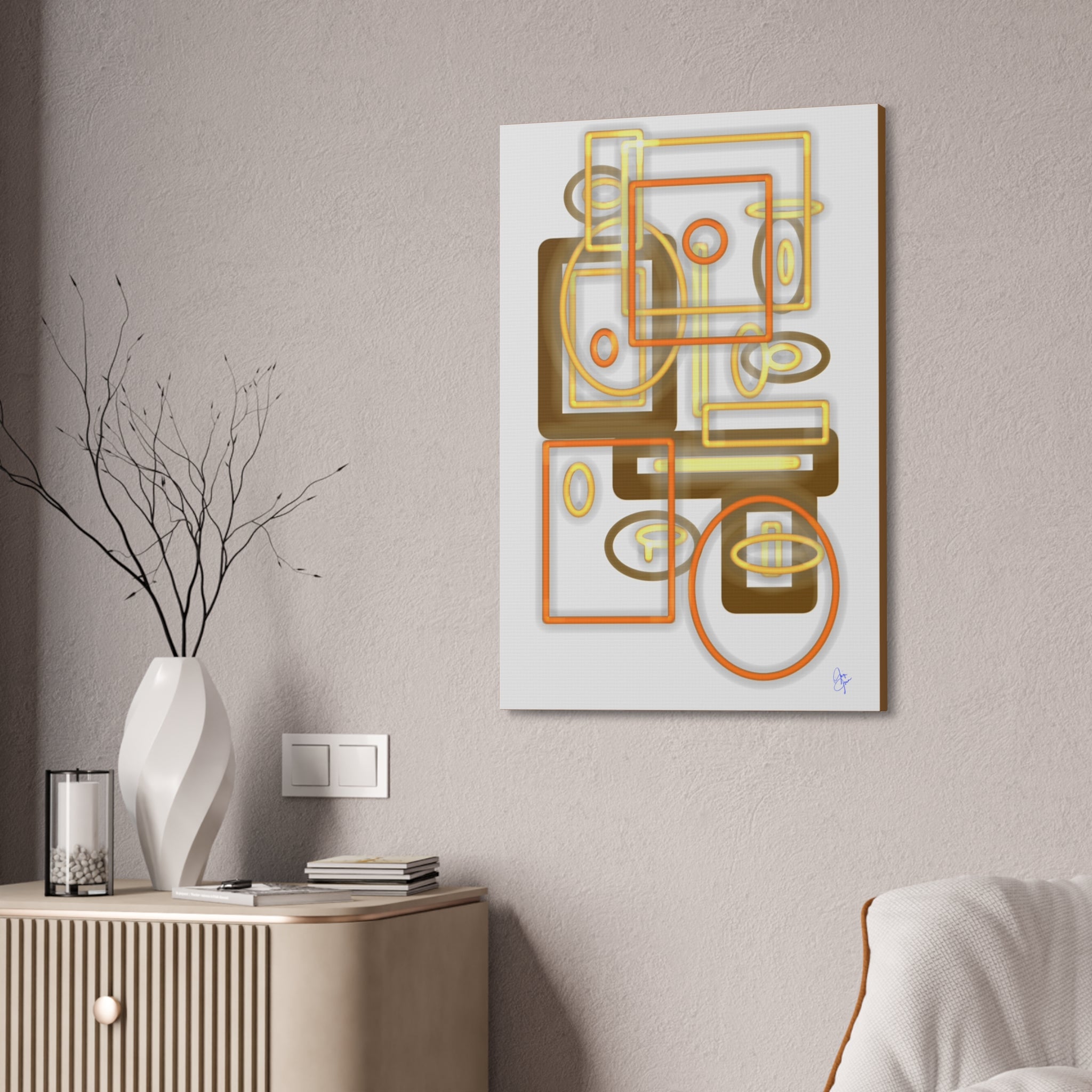 Abstract Geometric Art Canvas - Midcentury Shapes in Warm Gold & Rust