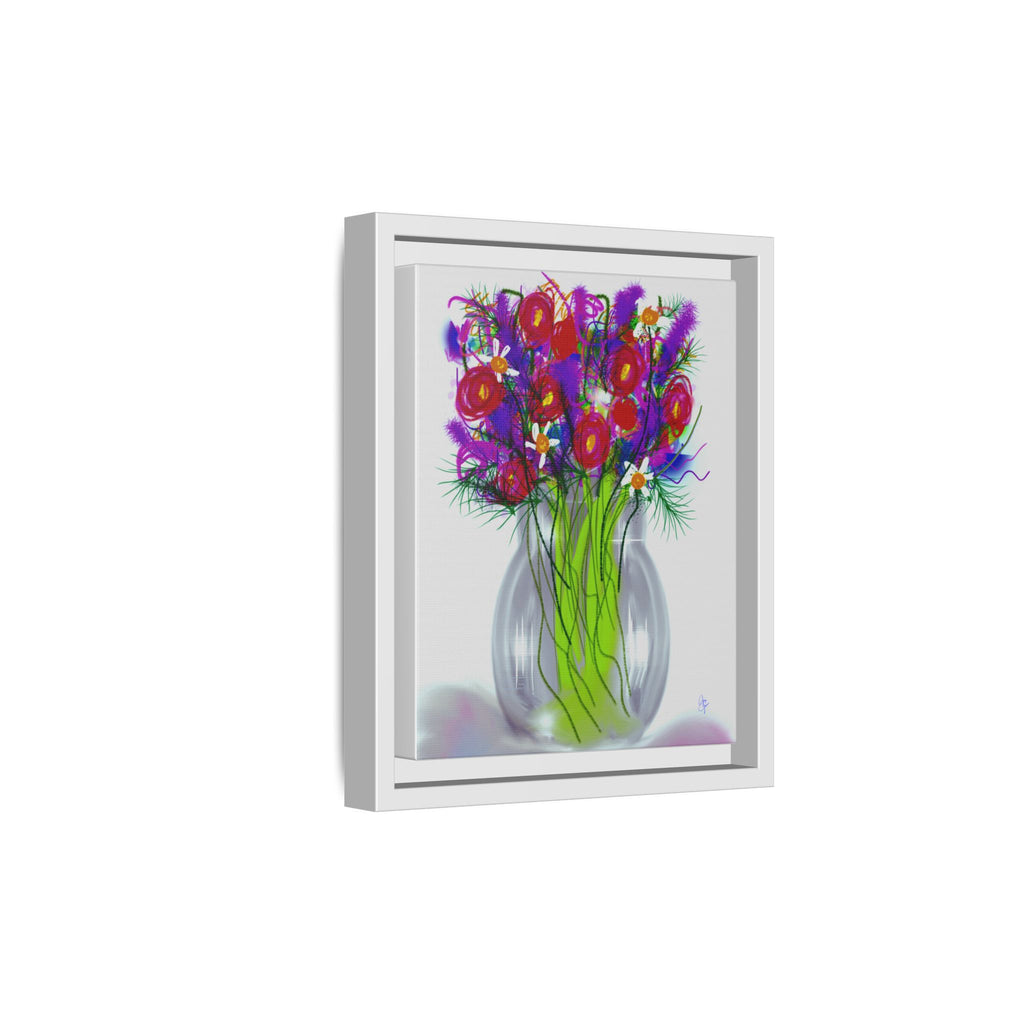 Framed Floral Bouquet Matte Canvas Wall Art — Colorful Abstract Flowers in Vase