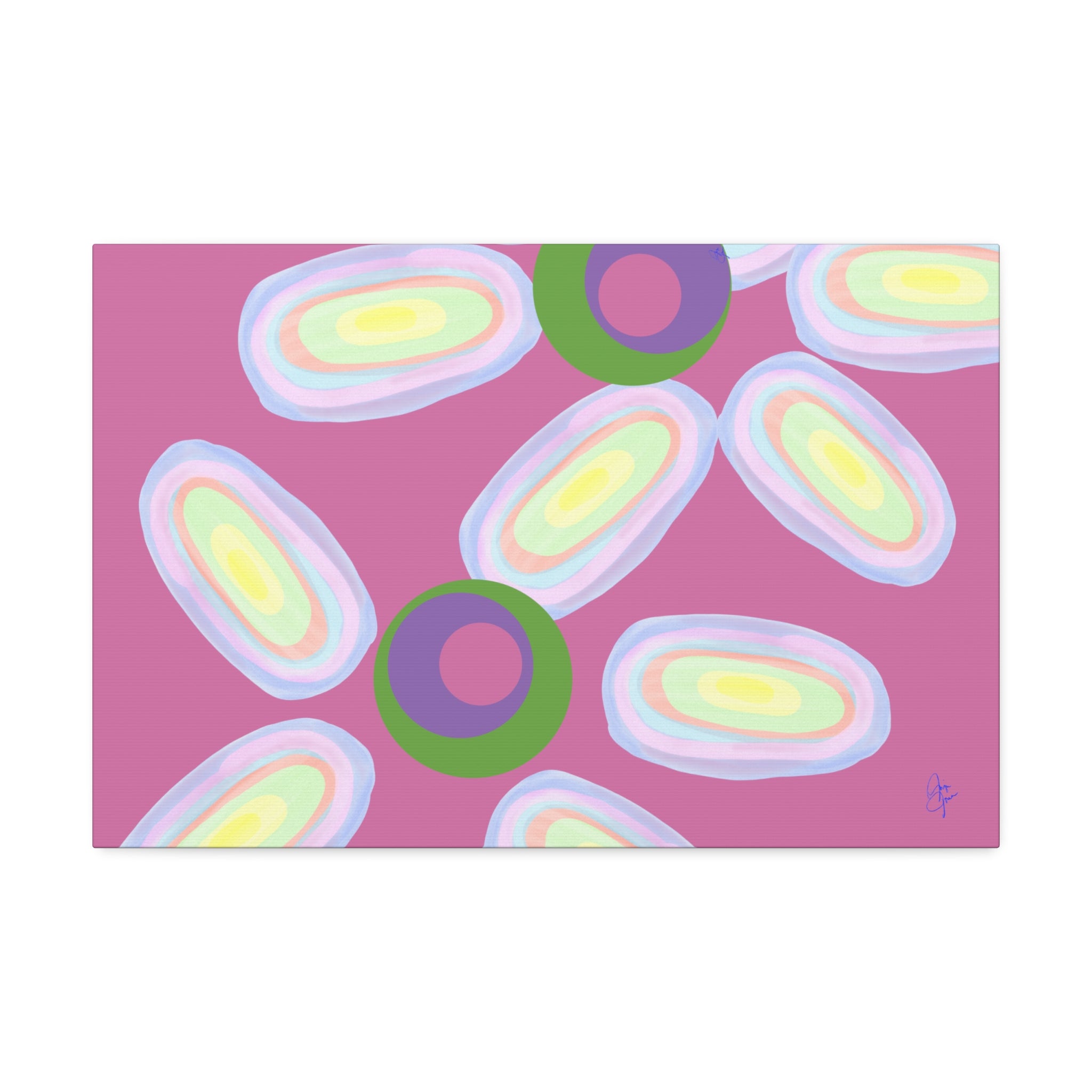 Abstract Pastel Daisy Canvas Print — Modern Floral Wall Art on Deep Blue