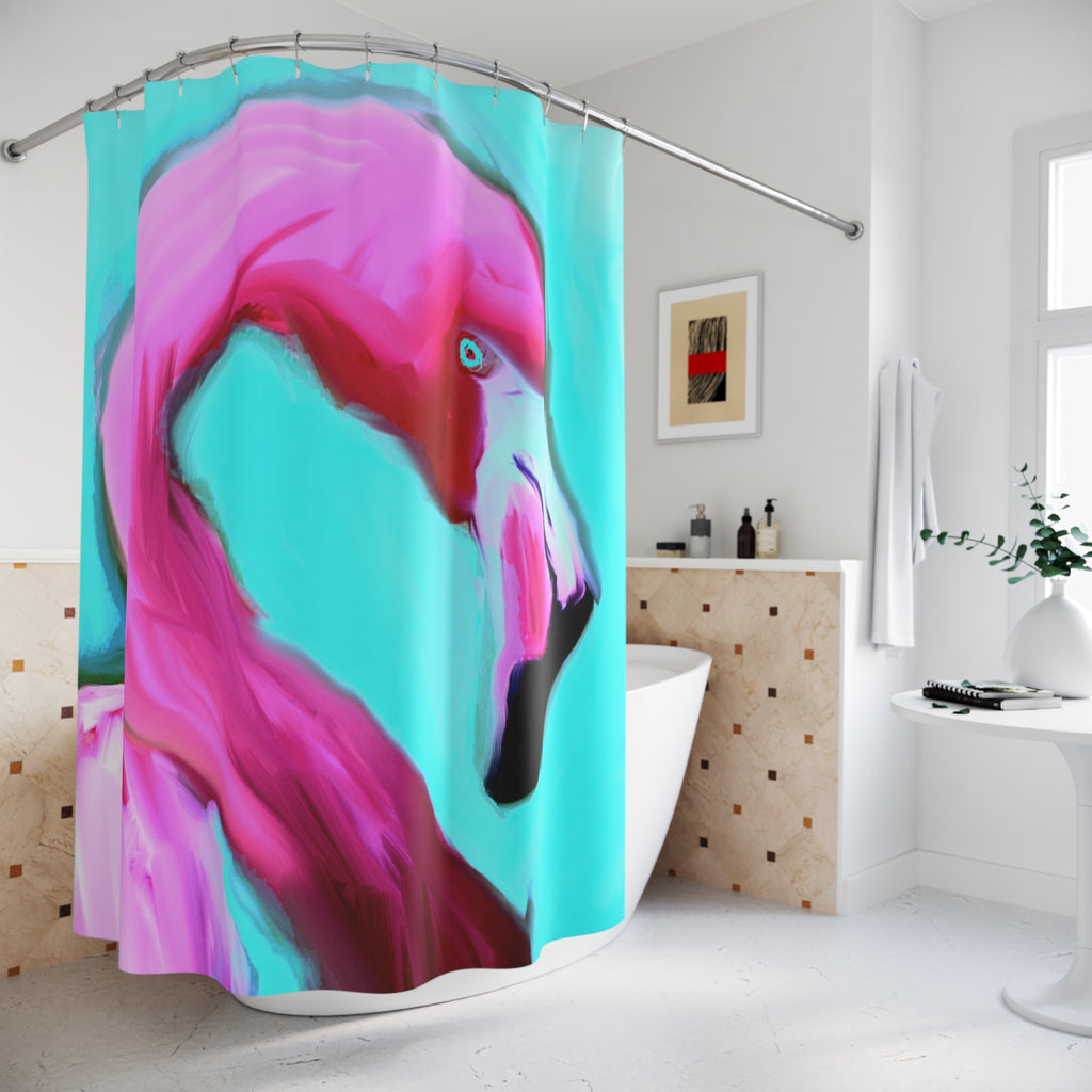 Flamingo Pop Shower Curtain — Bright Pink Tropical Bathroom Decor