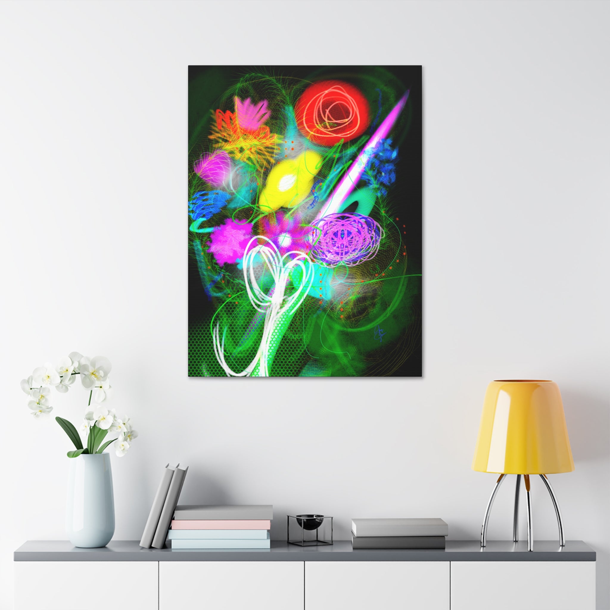 Neon Floral Abstract Canvas Print — Vibrant Glow Wall Art