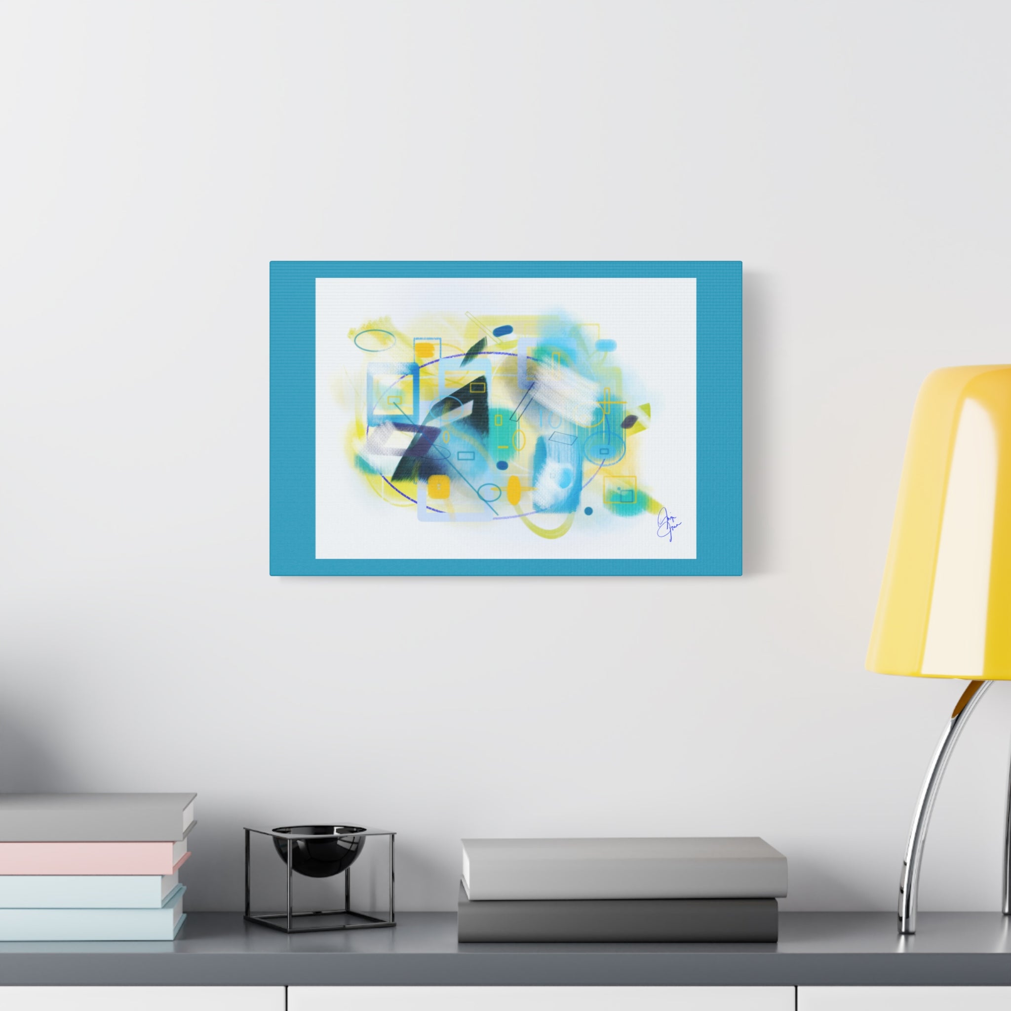 Abstract Blue & Yellow Geometry Canvas Print — Modern Stretched Wall Art