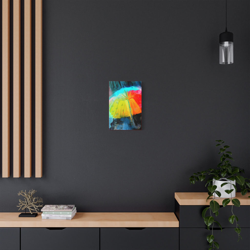 Abstract Rainbow Umbrella Canvas Print — Bright Colorful Satin-Stretched Wall Art